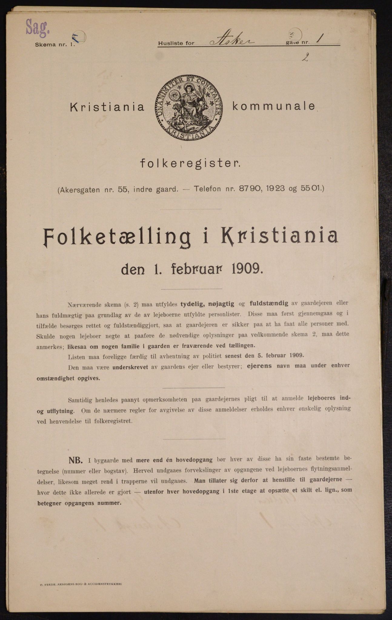 OBA, Kommunal folketelling 1.2.1909 for Kristiania kjøpstad, 1909, s. 2341