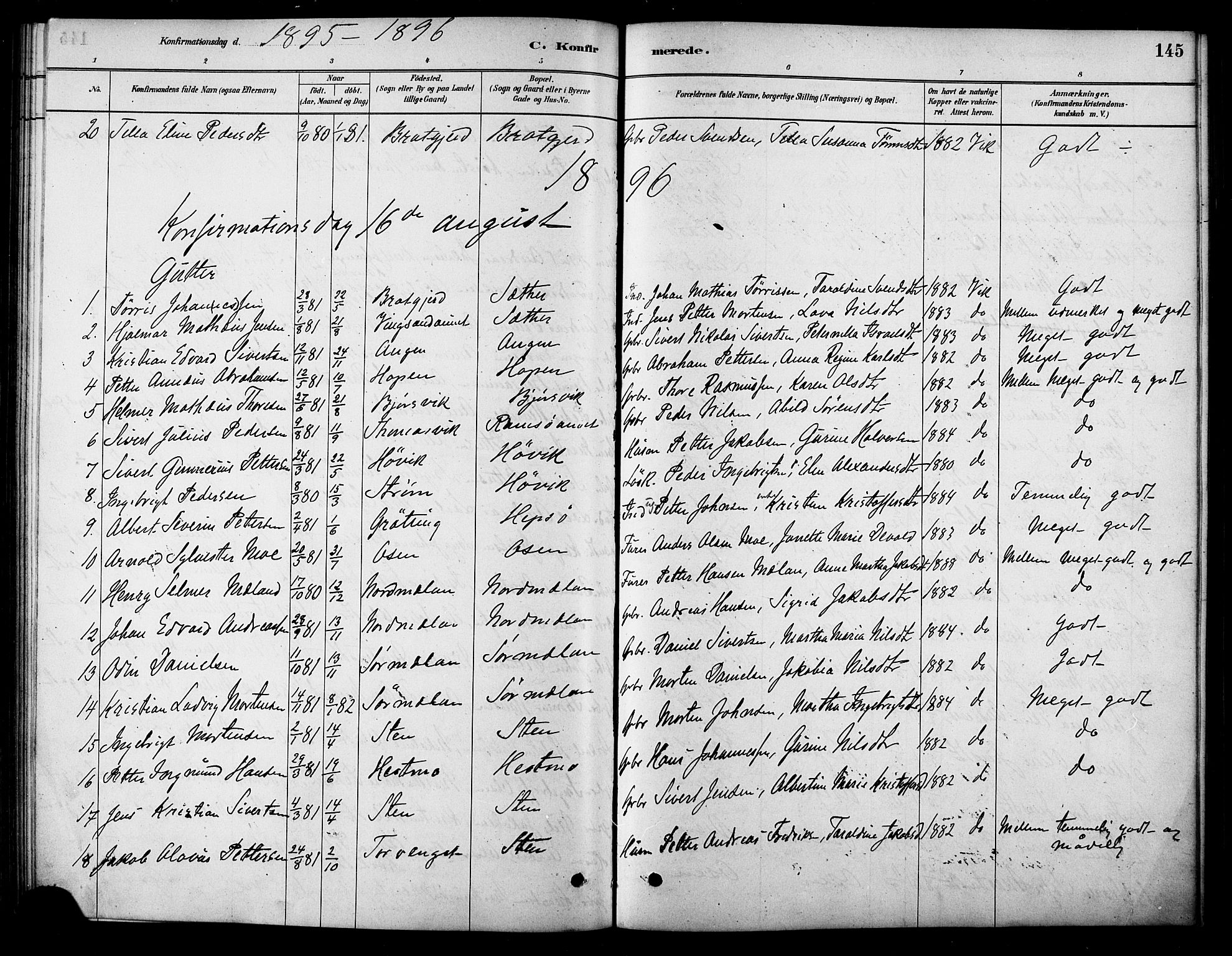 Ministerialprotokoller, klokkerbøker og fødselsregistre - Sør-Trøndelag, AV/SAT-A-1456/658/L0722: Ministerialbok nr. 658A01, 1879-1896, s. 145