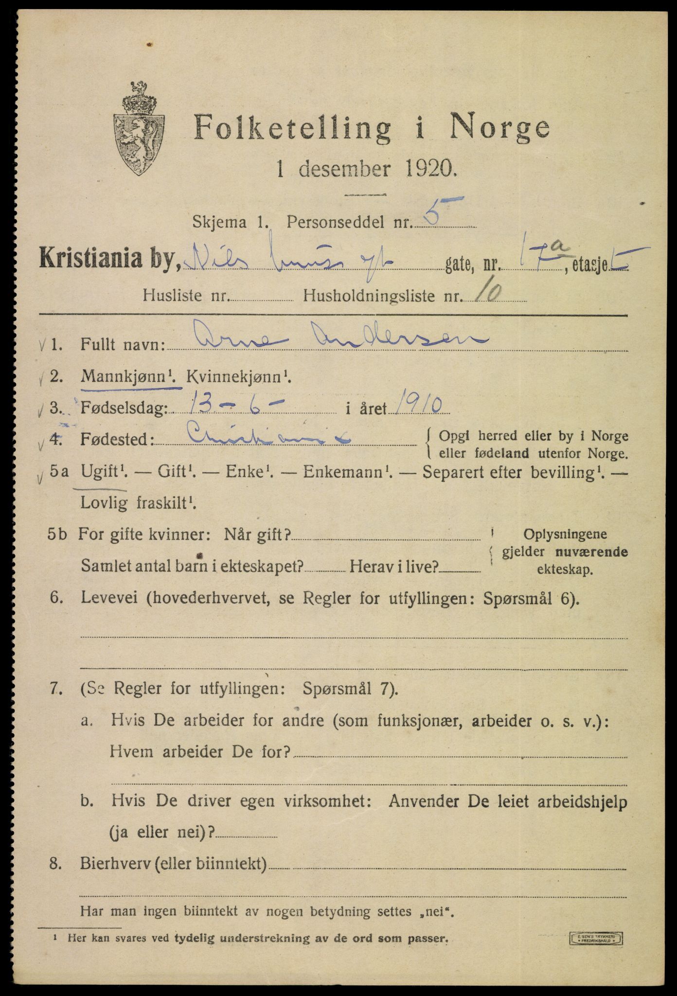 SAO, Folketelling 1920 for 0301 Kristiania kjøpstad, 1920, s. 413567