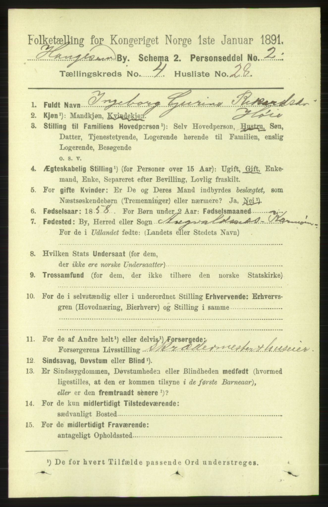 RA, Folketelling 1891 for 1106 Haugesund kjøpstad, 1891, s. 1562
