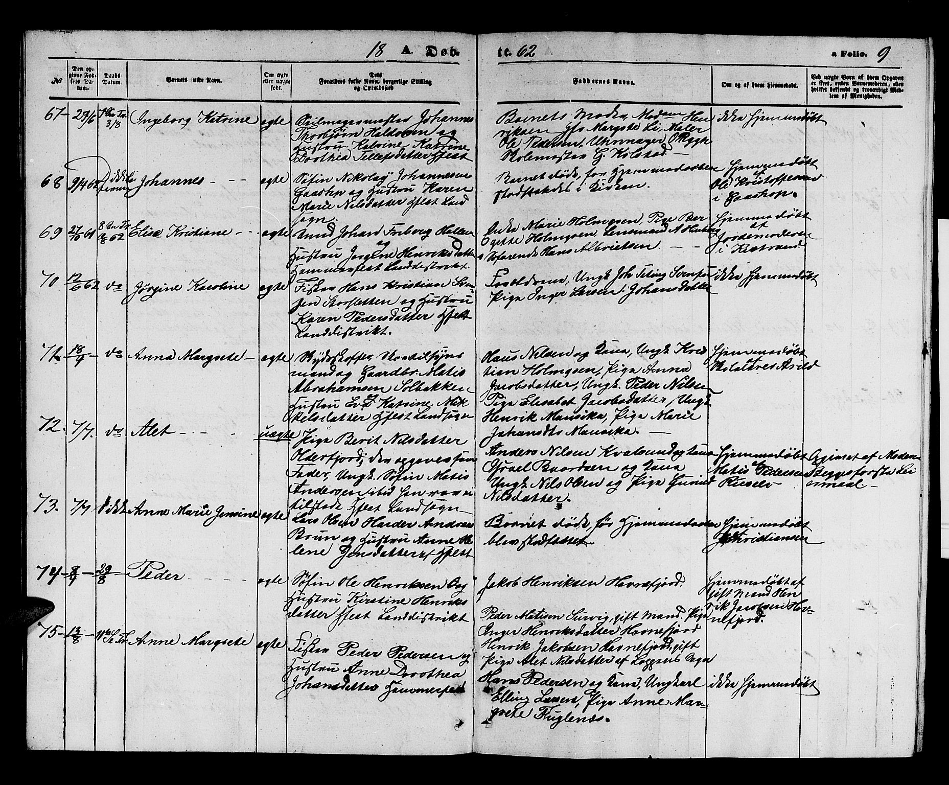 Hammerfest sokneprestkontor, AV/SATØ-S-1347/H/Hb/L0003.klokk: Klokkerbok nr. 3 /1, 1862-1868, s. 9