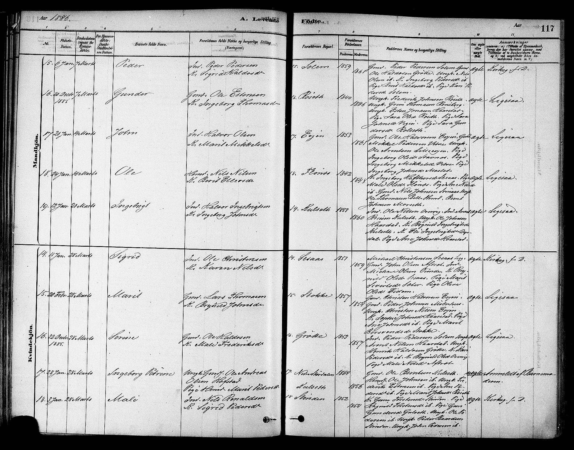 Ministerialprotokoller, klokkerbøker og fødselsregistre - Sør-Trøndelag, AV/SAT-A-1456/695/L1148: Ministerialbok nr. 695A08, 1878-1891, s. 117