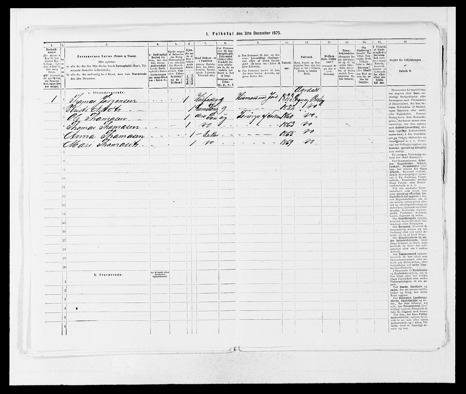 SAB, Folketelling 1875 for 1424P Årdal prestegjeld, 1875, s. 171