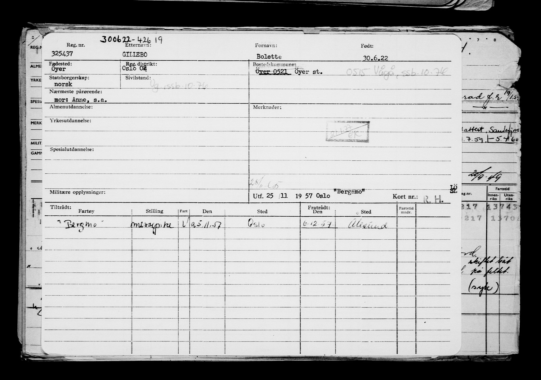 Direktoratet for sjømenn, AV/RA-S-3545/G/Gb/L0208: Hovedkort, 1922, s. 158