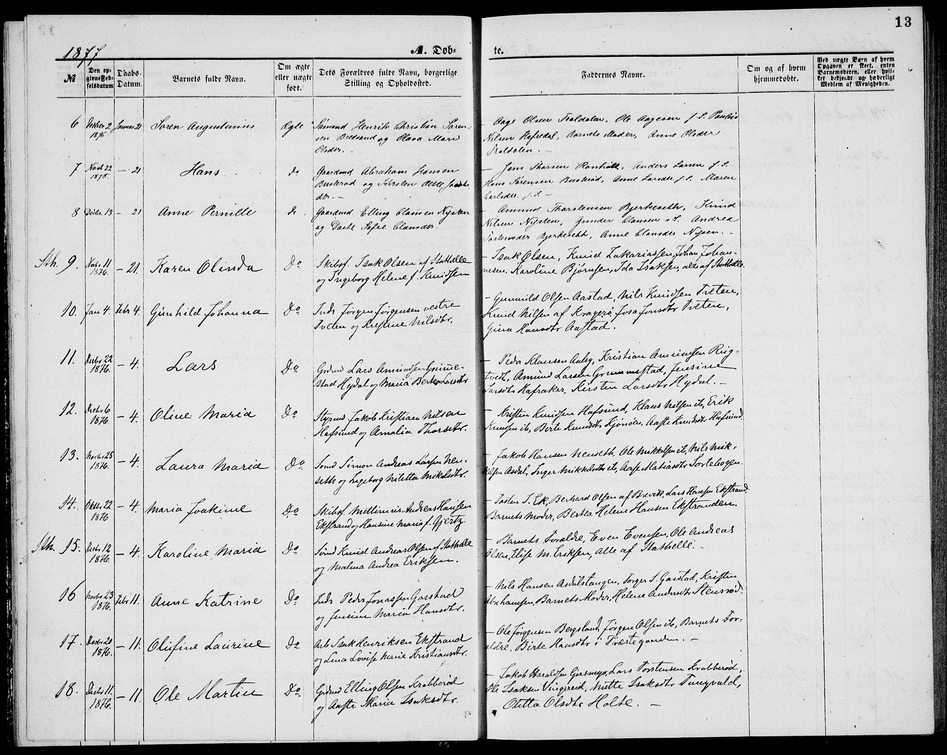 Bamble kirkebøker, AV/SAKO-A-253/G/Ga/L0007: Klokkerbok nr. I 7, 1876-1877, s. 13