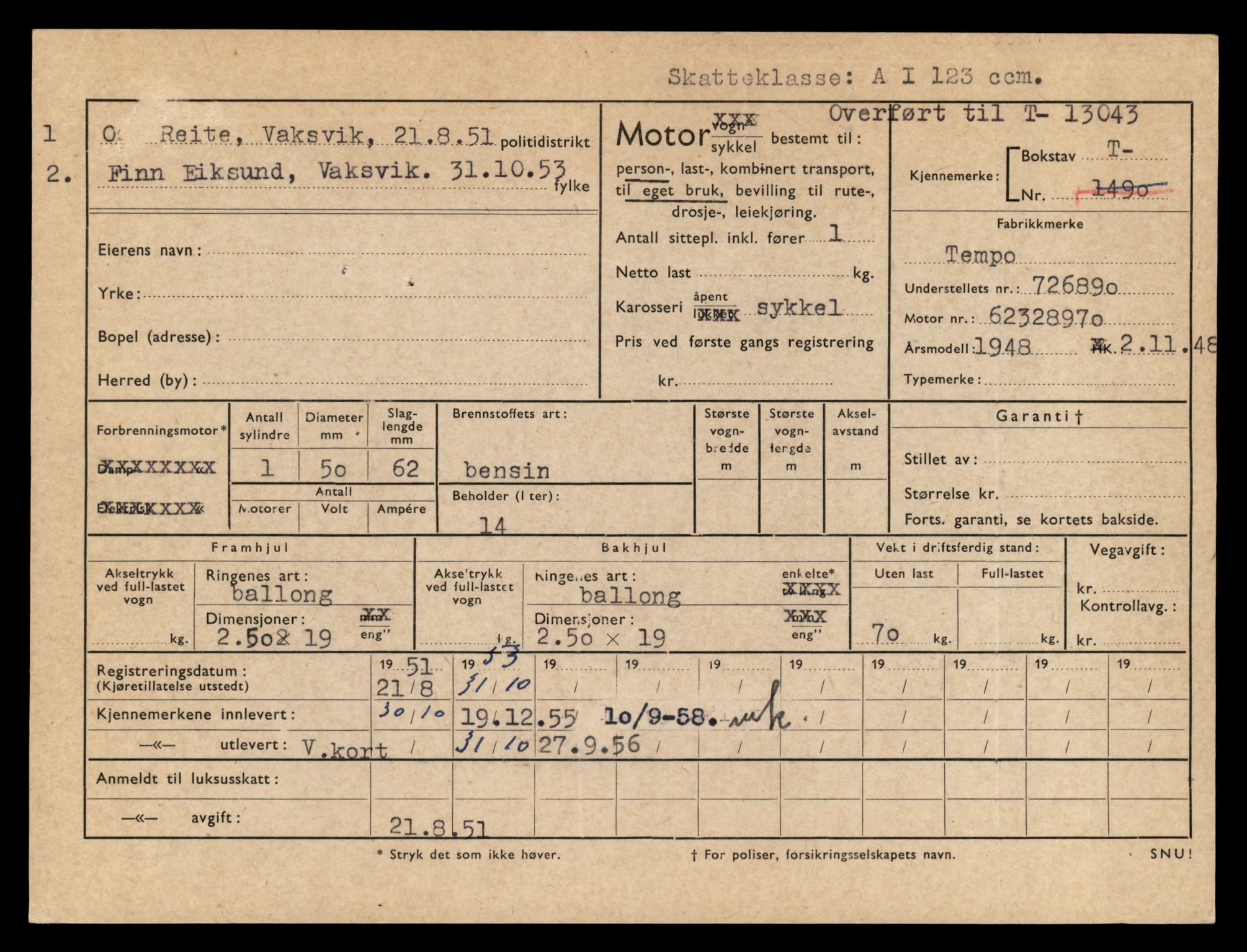Møre og Romsdal vegkontor - Ålesund trafikkstasjon, AV/SAT-A-4099/F/Fe/L0037: Registreringskort for kjøretøy T 13031 - T 13179, 1927-1998, s. 283