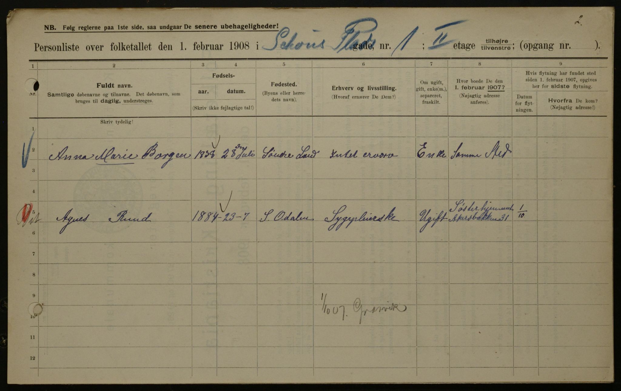 OBA, Kommunal folketelling 1.2.1908 for Kristiania kjøpstad, 1908, s. 81316