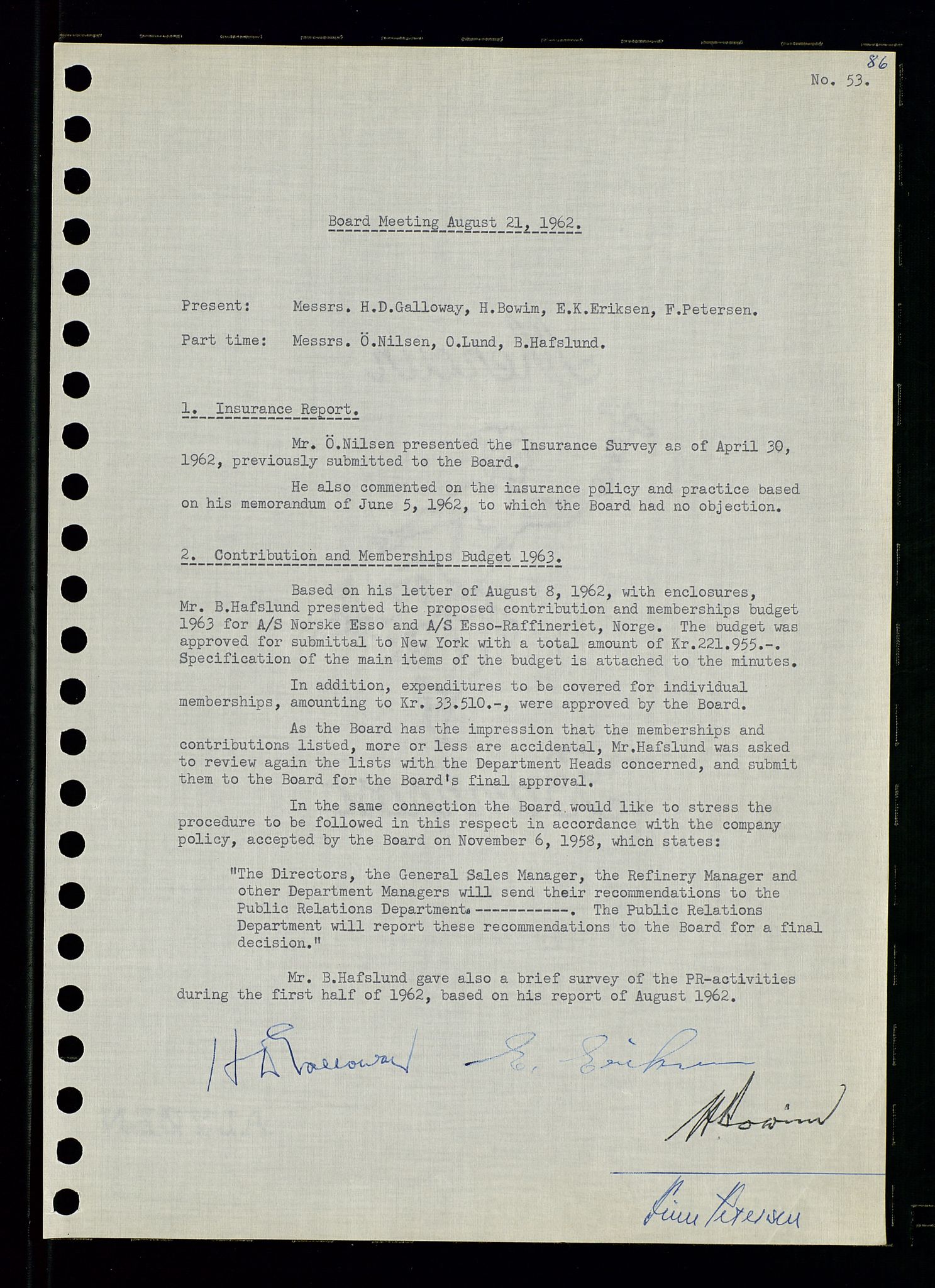 Pa 0982 - Esso Norge A/S, AV/SAST-A-100448/A/Aa/L0001/0003: Den administrerende direksjon Board minutes (styrereferater) / Den administrerende direksjon Board minutes (styrereferater), 1962, s. 86