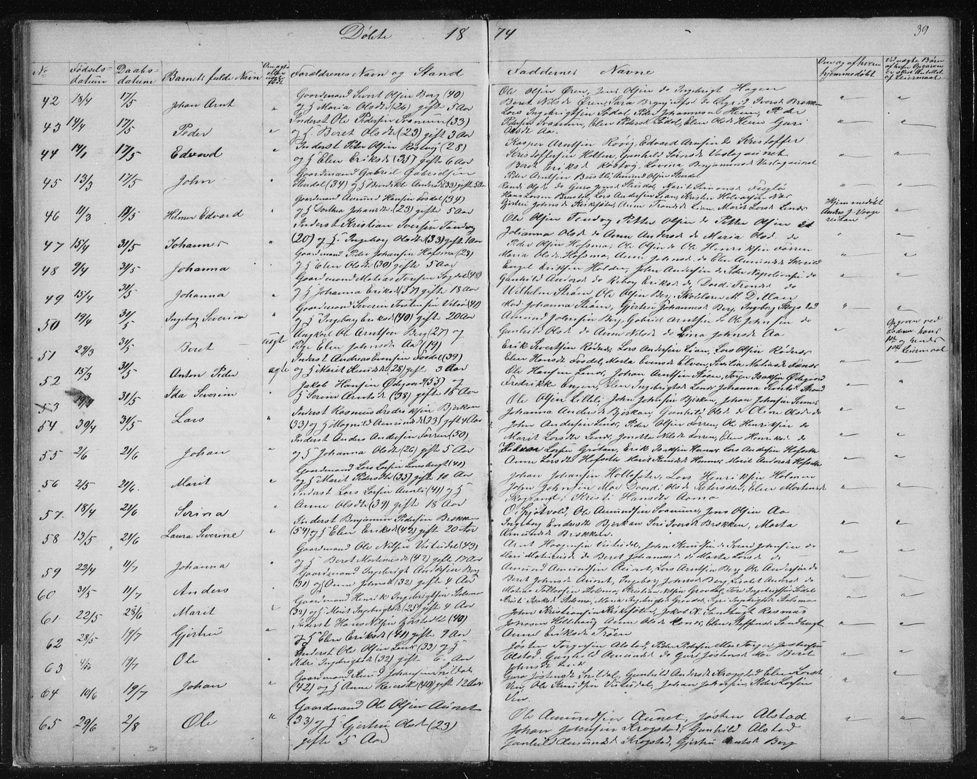 Ministerialprotokoller, klokkerbøker og fødselsregistre - Sør-Trøndelag, SAT/A-1456/630/L0503: Klokkerbok nr. 630C01, 1869-1878, s. 39