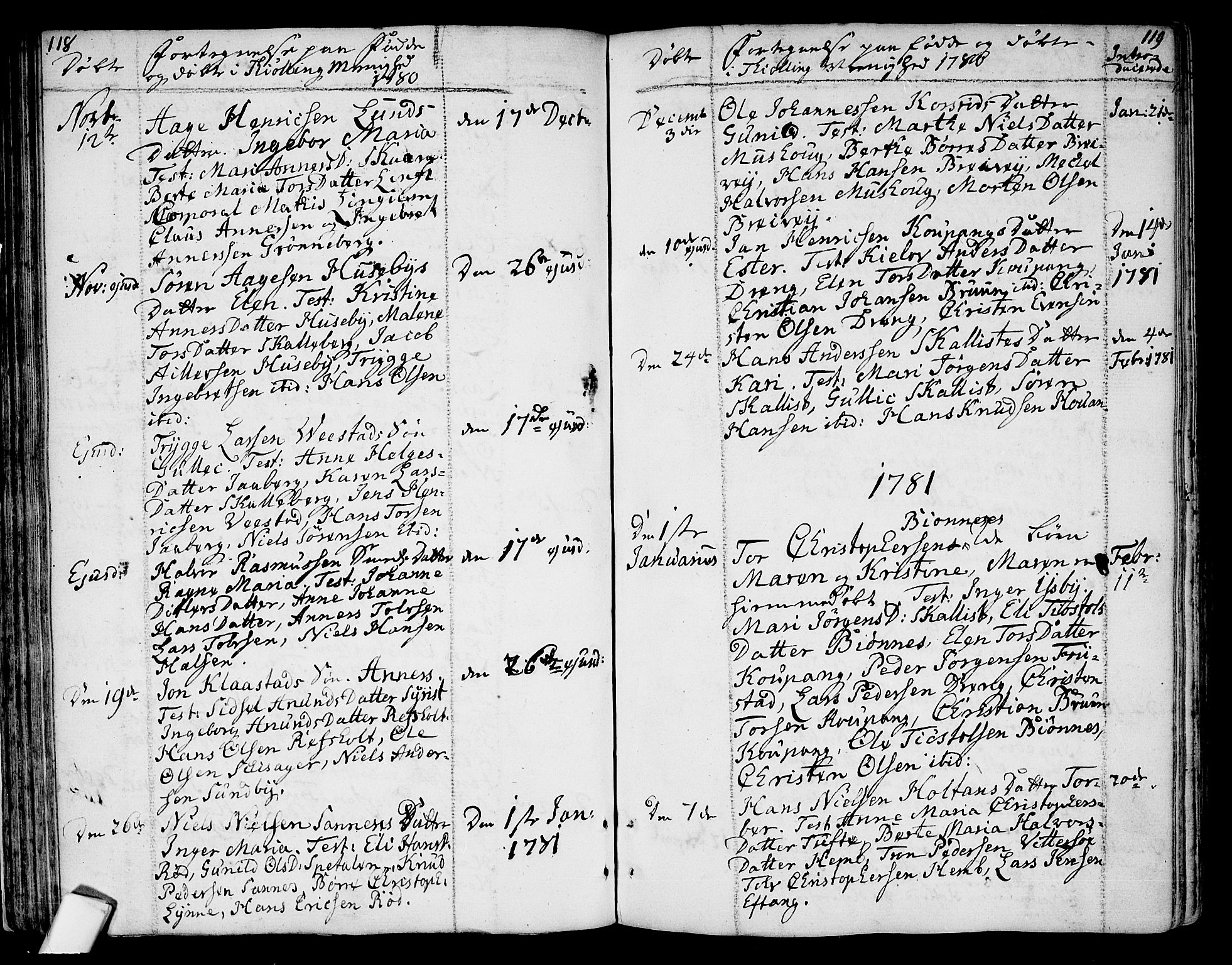 Tjølling kirkebøker, SAKO/A-60/F/Fa/L0004: Ministerialbok nr. 4, 1779-1817, s. 118-119