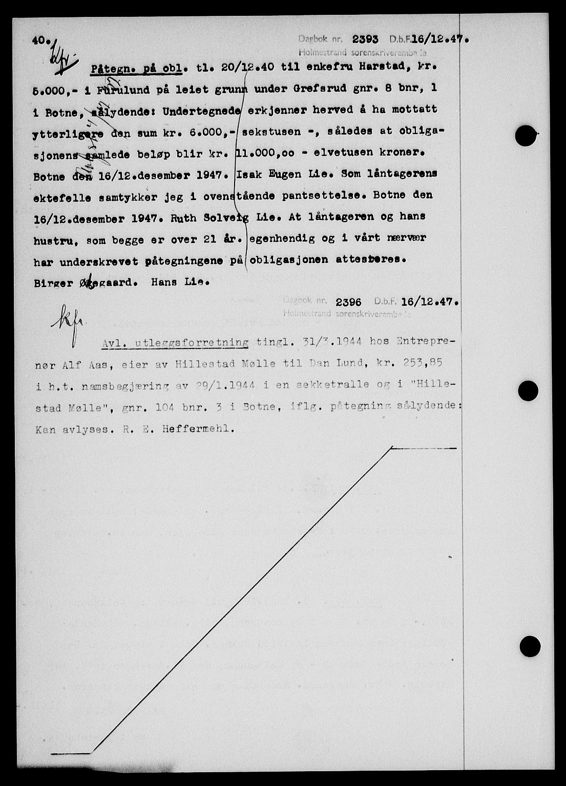 Holmestrand sorenskriveri, SAKO/A-67/G/Ga/Gab/L0058: Pantebok nr. B-58, 1947-1948, s. 40, Dagboknr: 2393/1947