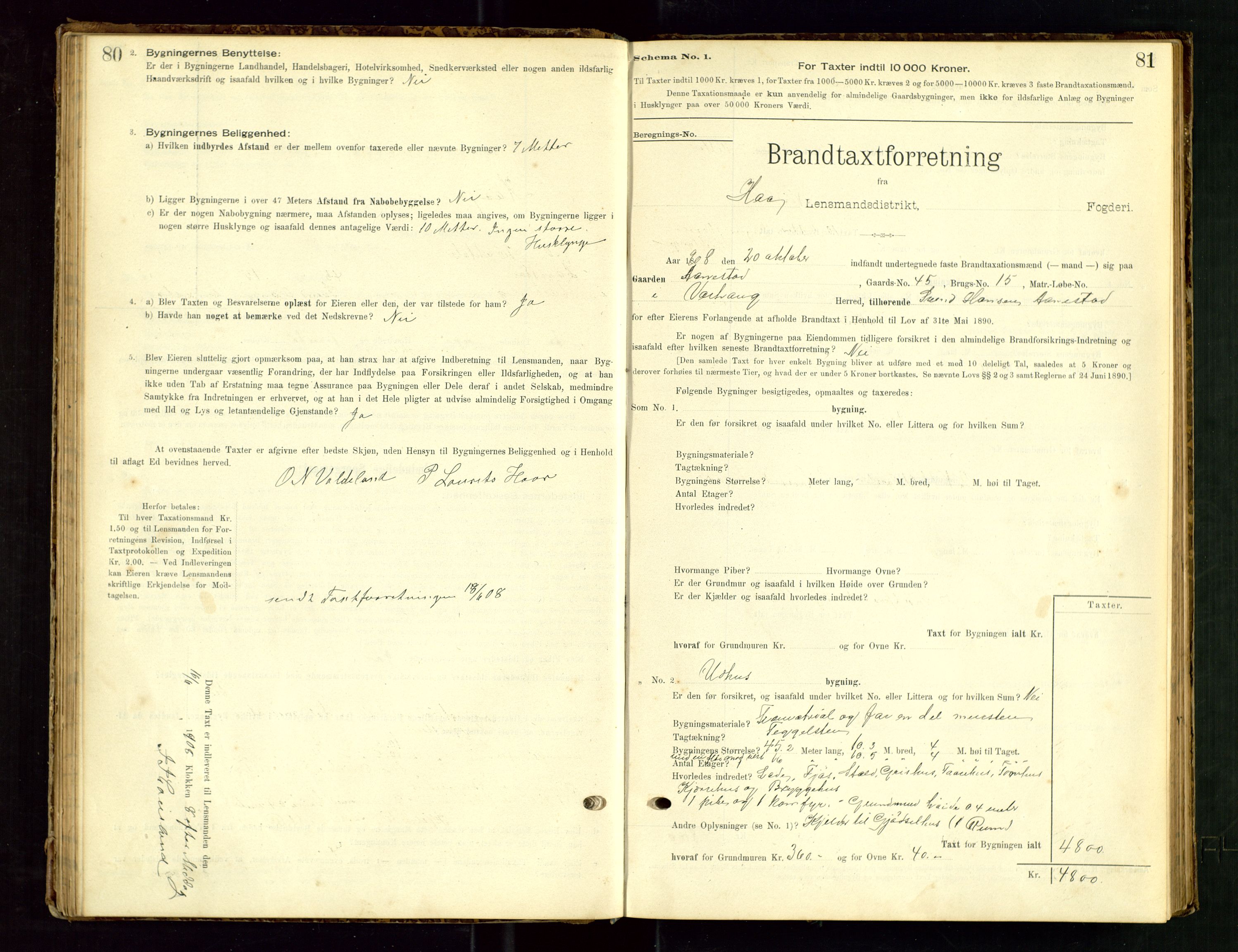 Hå lensmannskontor, SAST/A-100456/Goa/L0003: Takstprotokoll (skjema), 1895-1911, s. 80-81