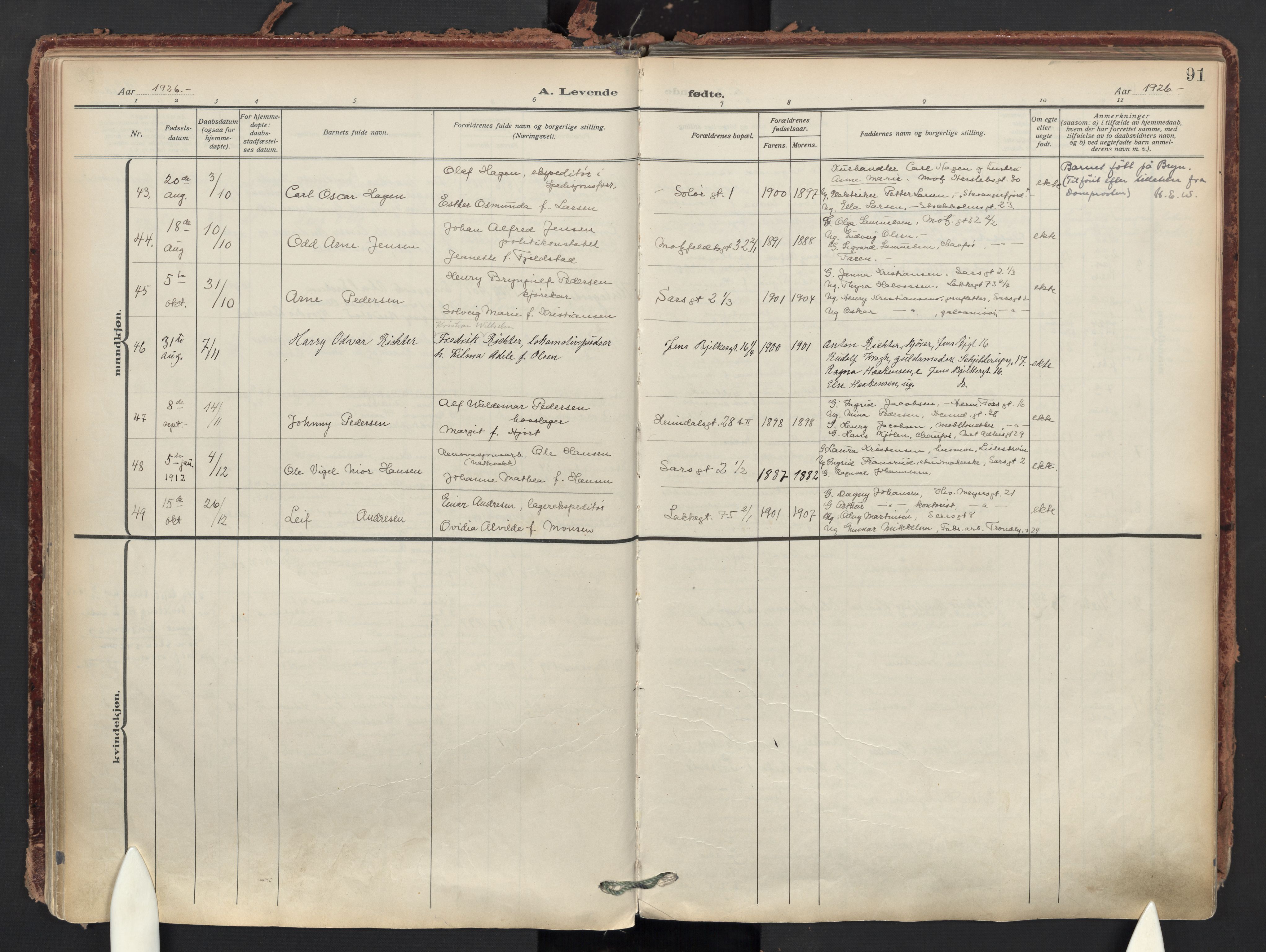 Tøyen prestekontor Kirkebøker, AV/SAO-A-10167a/F/Fa/L0004: Ministerialbok nr. I 4, 1917-1931, s. 91