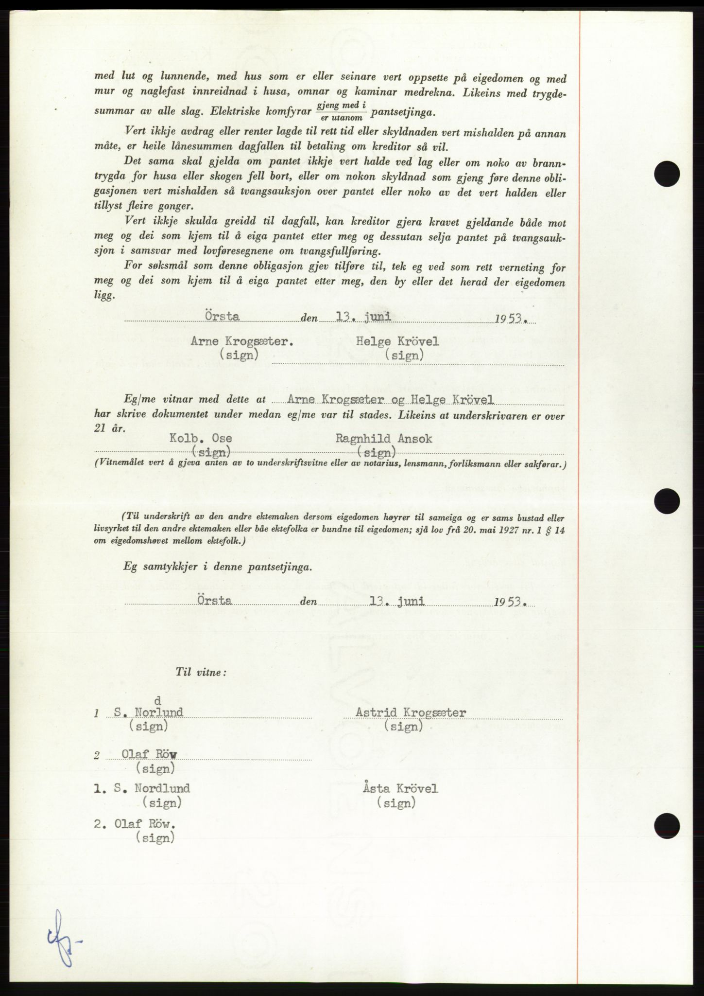 Søre Sunnmøre sorenskriveri, AV/SAT-A-4122/1/2/2C/L0123: Pantebok nr. 11B, 1953-1953, Dagboknr: 1489/1953