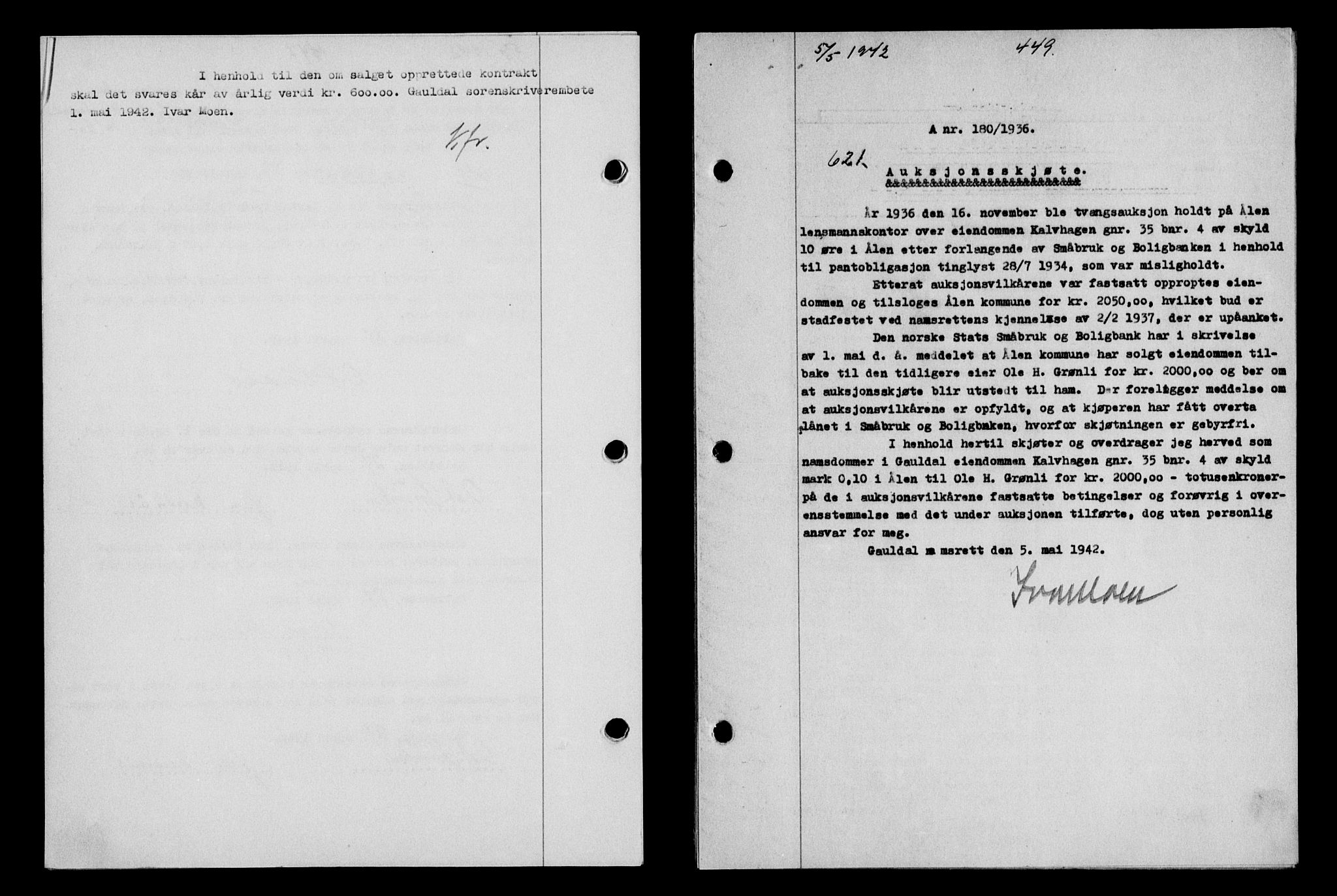 Gauldal sorenskriveri, SAT/A-0014/1/2/2C/L0054: Pantebok nr. 59, 1941-1942, Dagboknr: 621/1942
