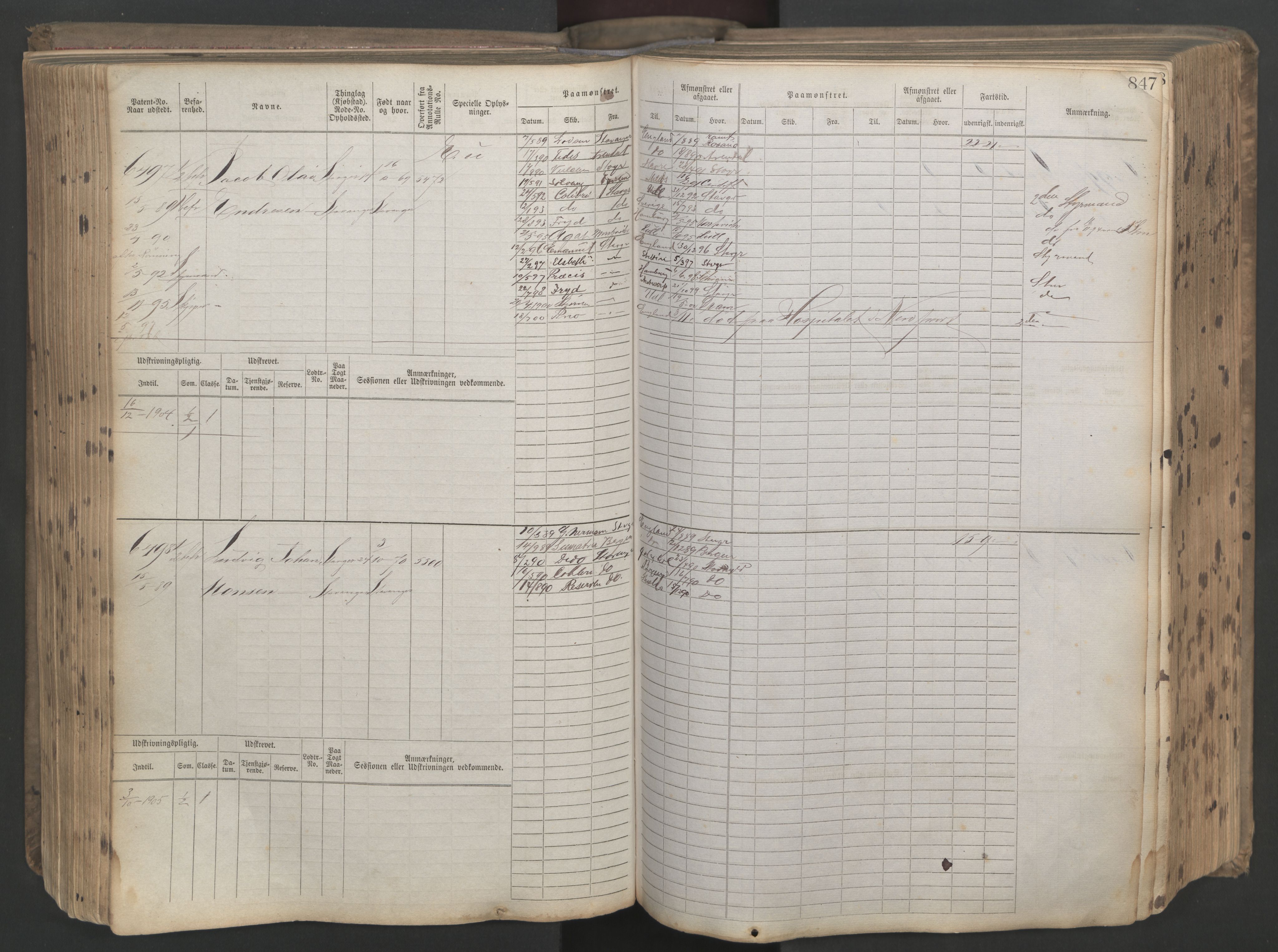 Stavanger sjømannskontor, AV/SAST-A-102006/F/Fb/Fbb/L0021: Sjøfartshovedrulle patnentnr. 6005-7204 (dublett), 1887, s. 251