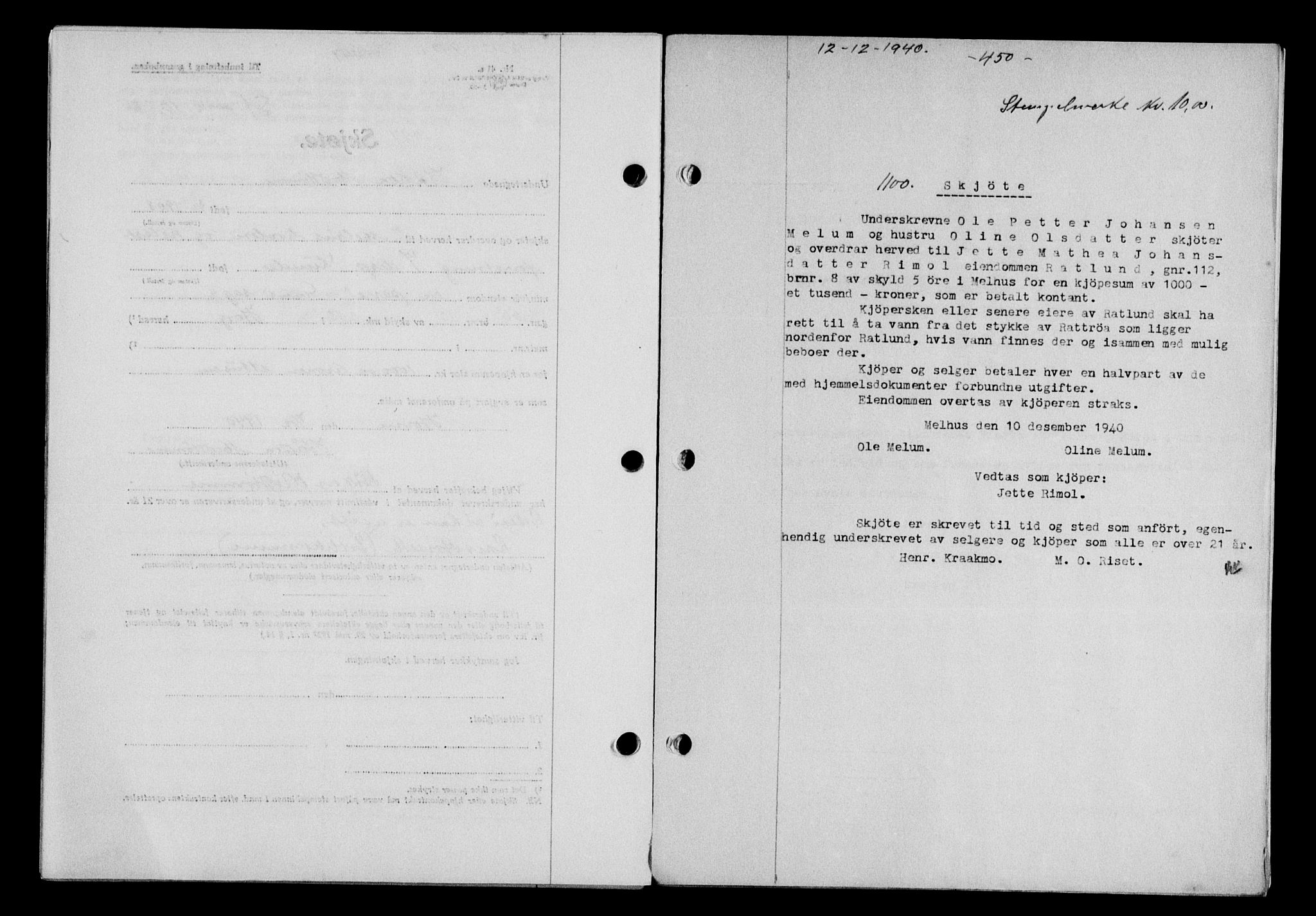 Gauldal sorenskriveri, SAT/A-0014/1/2/2C/L0052: Pantebok nr. 57, 1940-1941, Dagboknr: 1100/1940