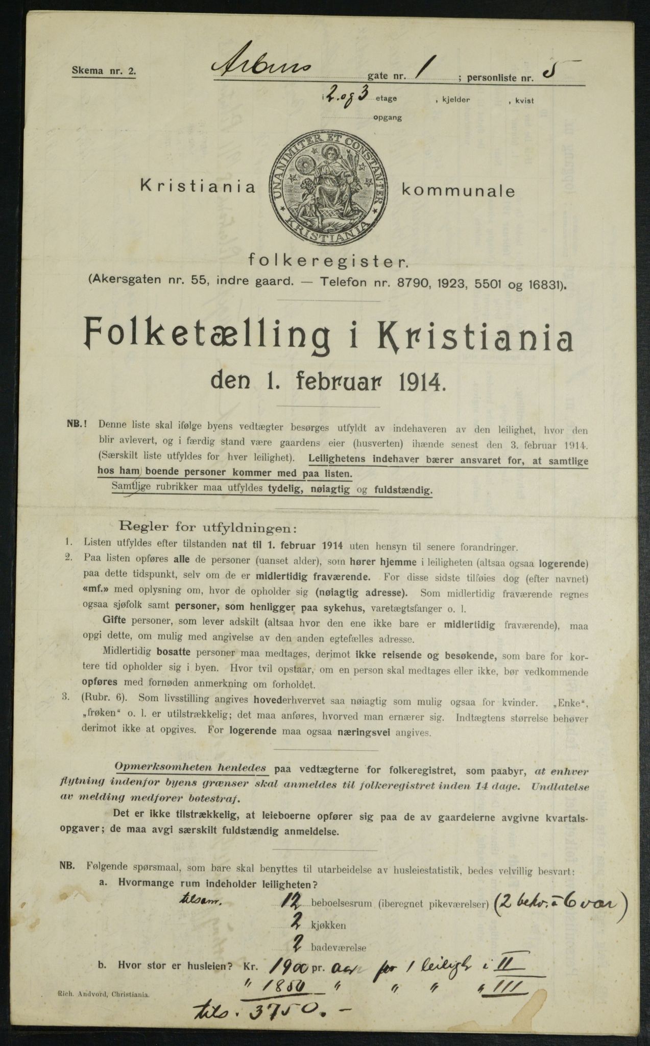 OBA, Kommunal folketelling 1.2.1914 for Kristiania, 1914, s. 1524