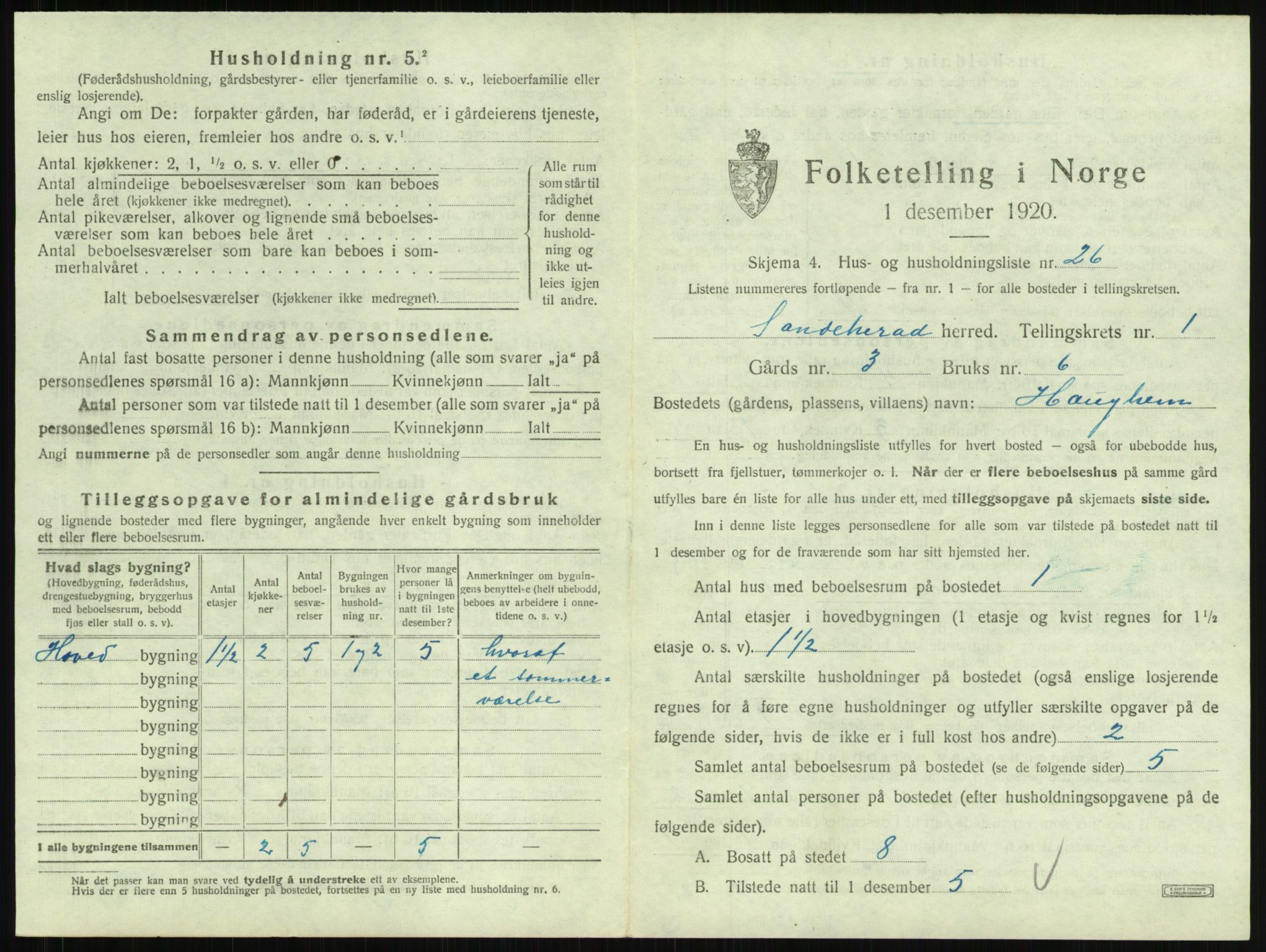 SAKO, Folketelling 1920 for 0724 Sandeherred herred, 1920, s. 129