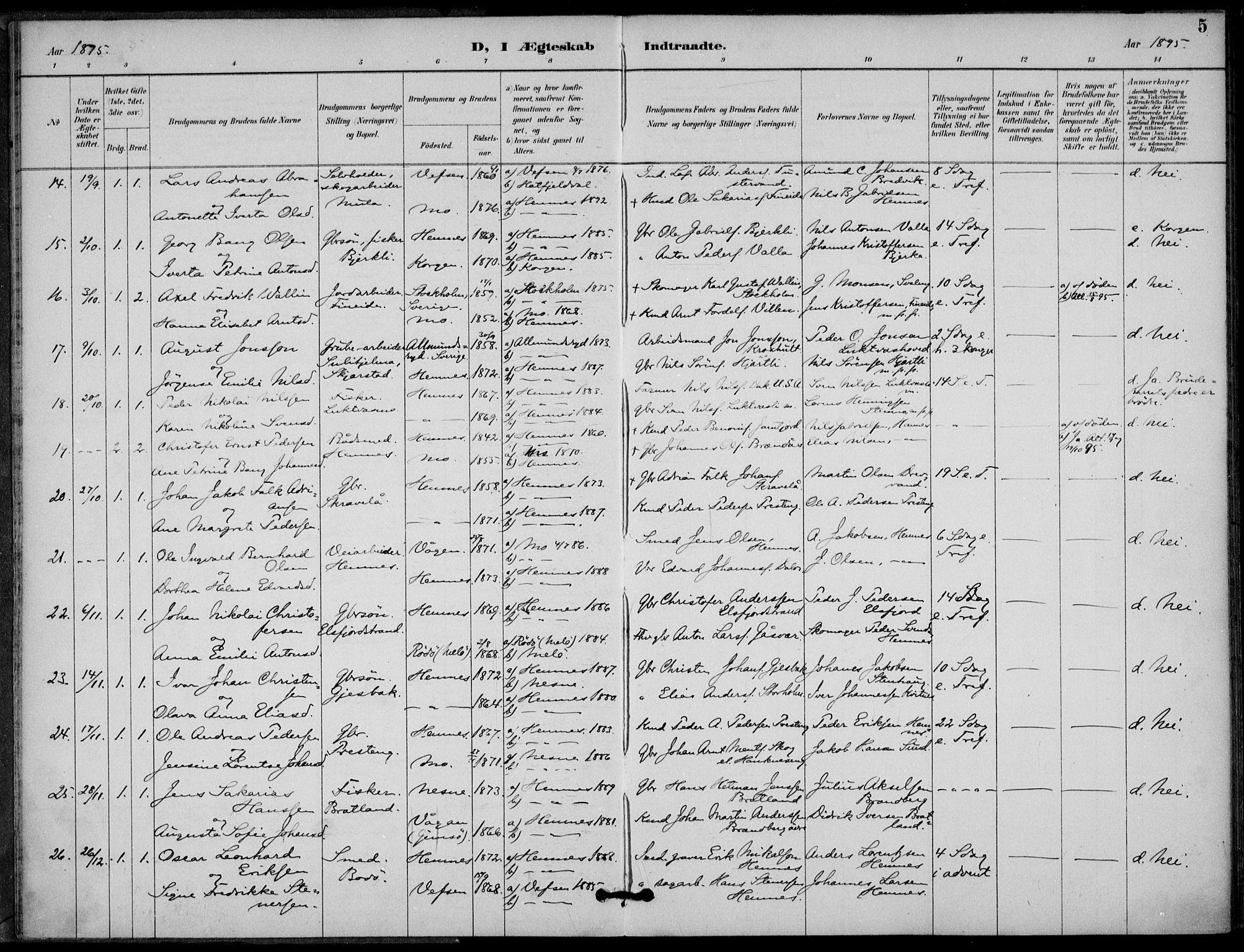 Ministerialprotokoller, klokkerbøker og fødselsregistre - Nordland, AV/SAT-A-1459/825/L0363: Ministerialbok nr. 825A17, 1890-1909, s. 5