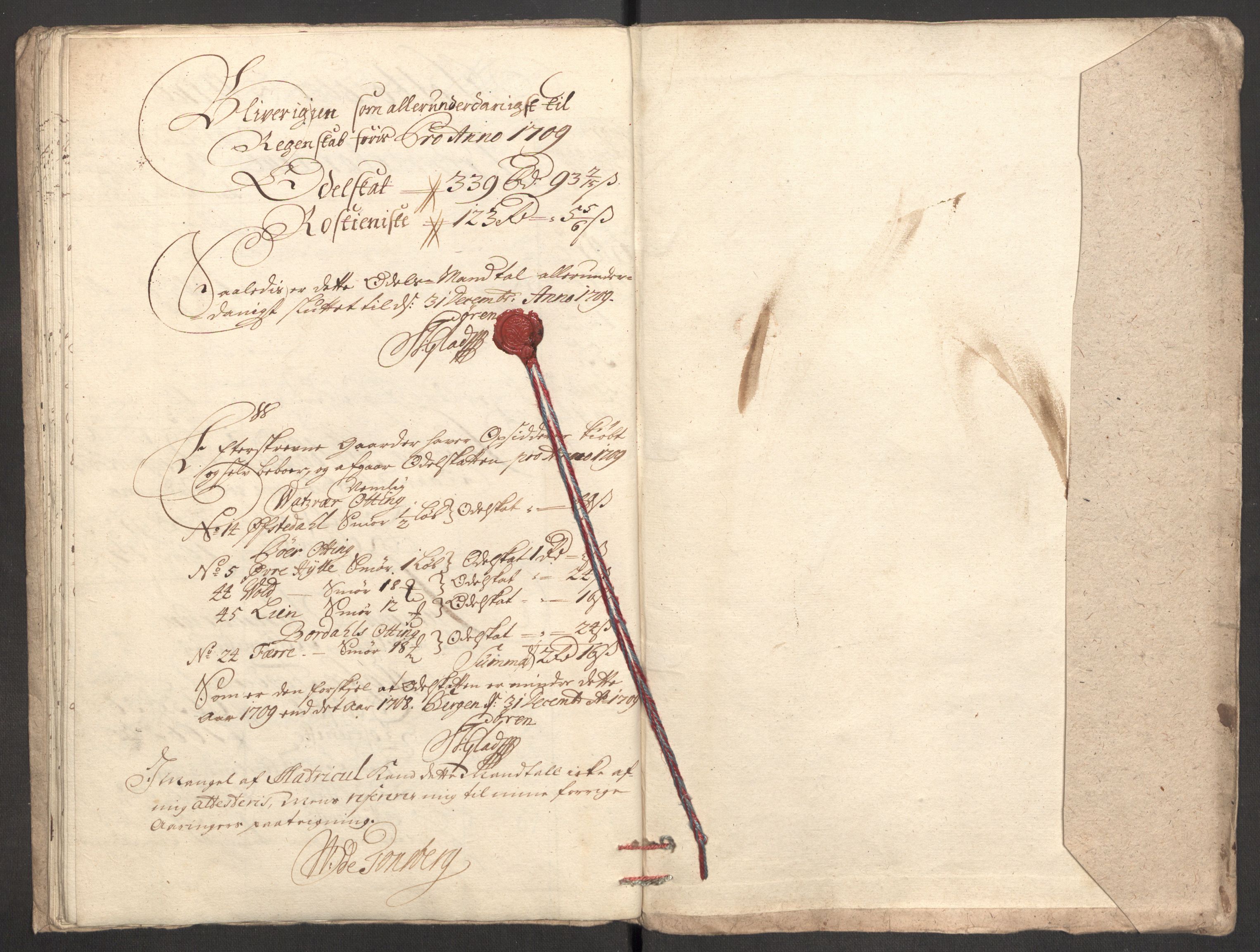 Rentekammeret inntil 1814, Reviderte regnskaper, Fogderegnskap, AV/RA-EA-4092/R51/L3190: Fogderegnskap Nordhordland og Voss, 1709, s. 194