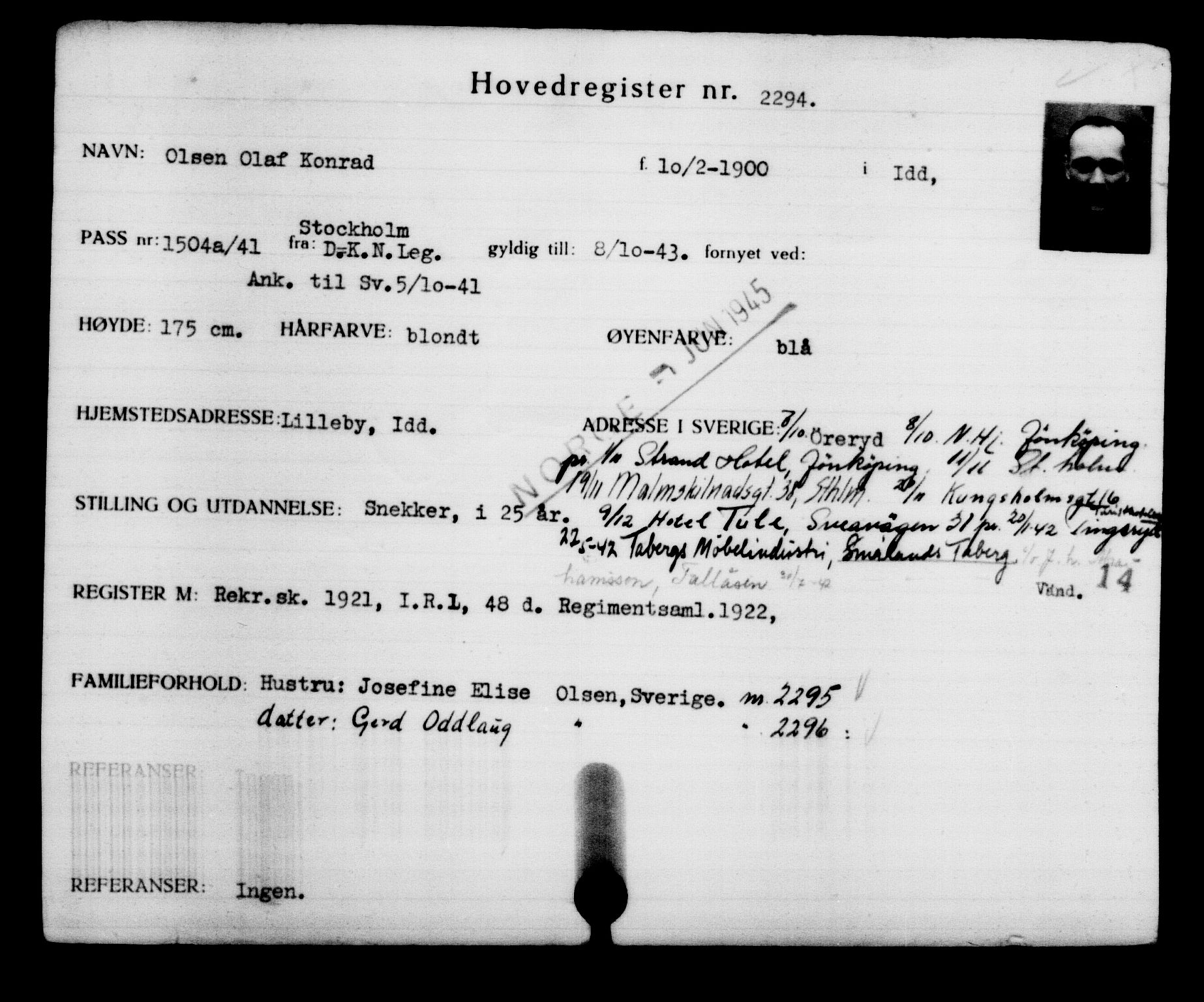 Utenriksstasjonene, Legasjonen i Stockholm, Flyktningkontoret, AV/RA-S-6753/V/Va/L0003: Kjesäterkartoteket, flyktninger med registreringsnr. 2001-3495, 1940-1945, s. 417