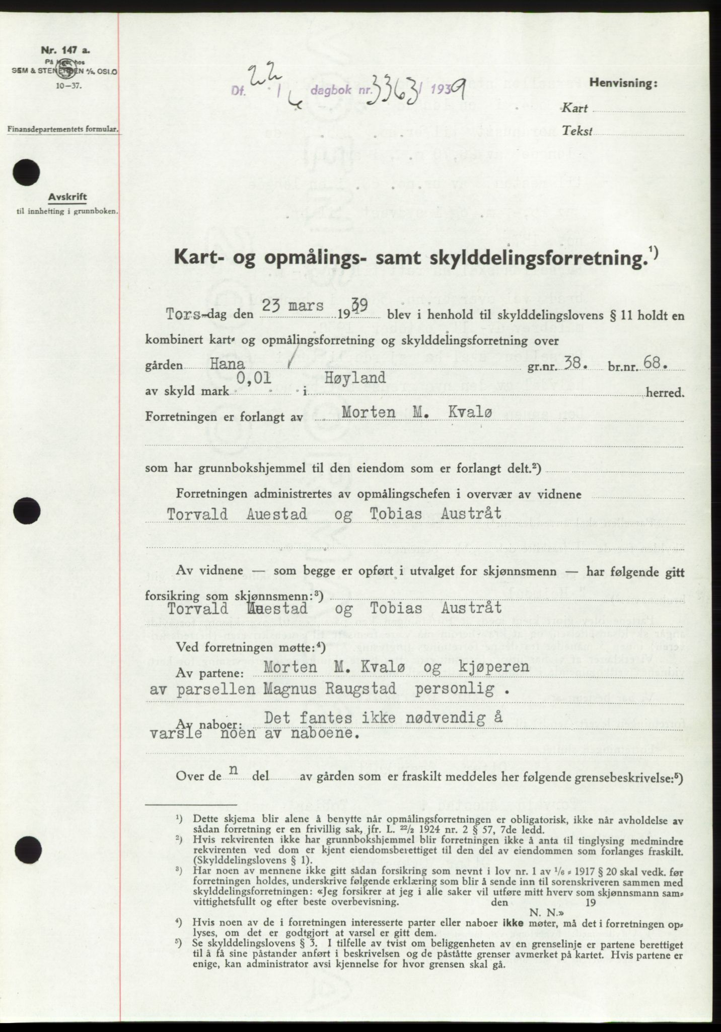 Jæren sorenskriveri, SAST/A-100310/03/G/Gba/L0074: Pantebok, 1939-1939, Dagboknr: 3363/1939