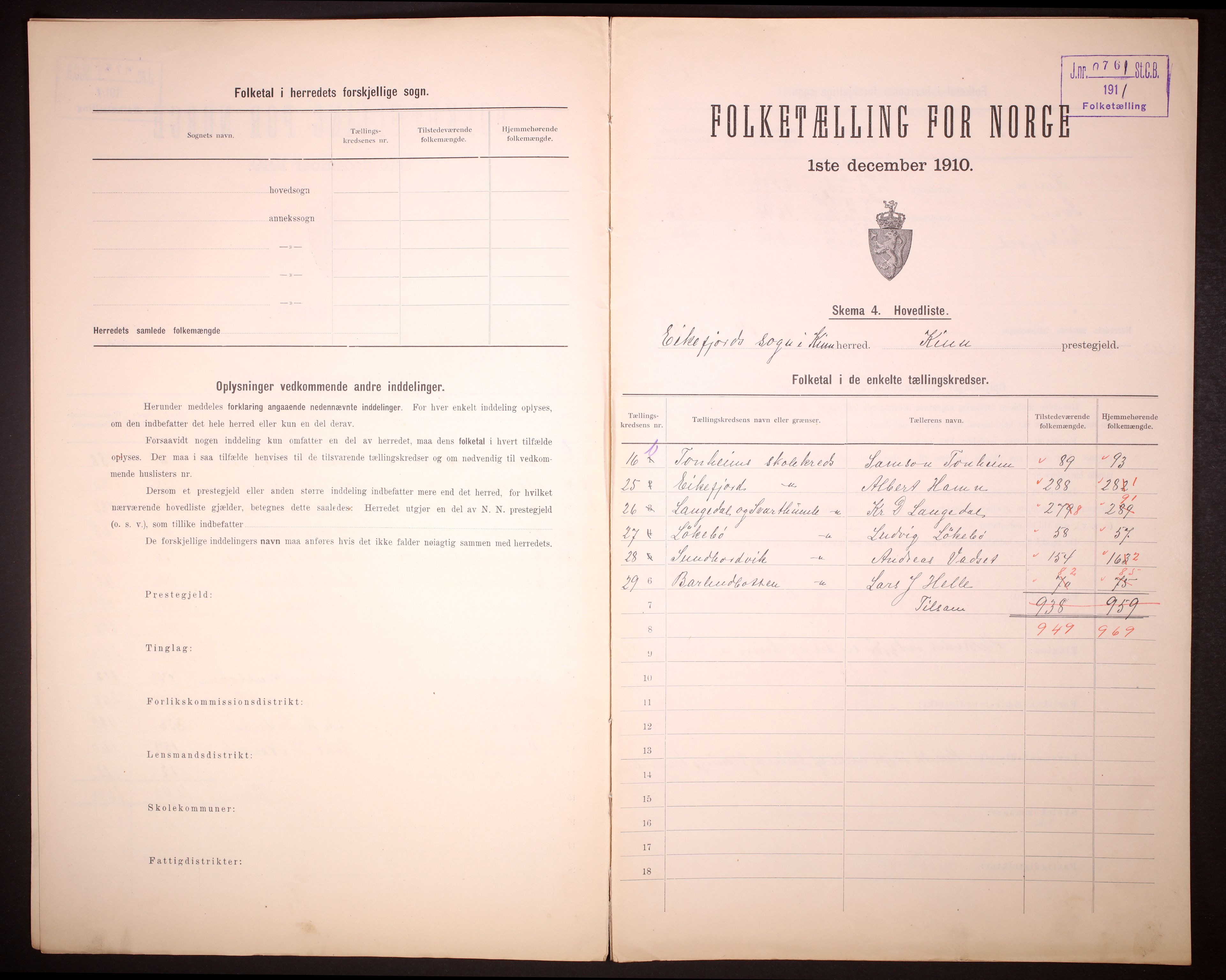 RA, Folketelling 1910 for 1437 Kinn herred, 1910, s. 4