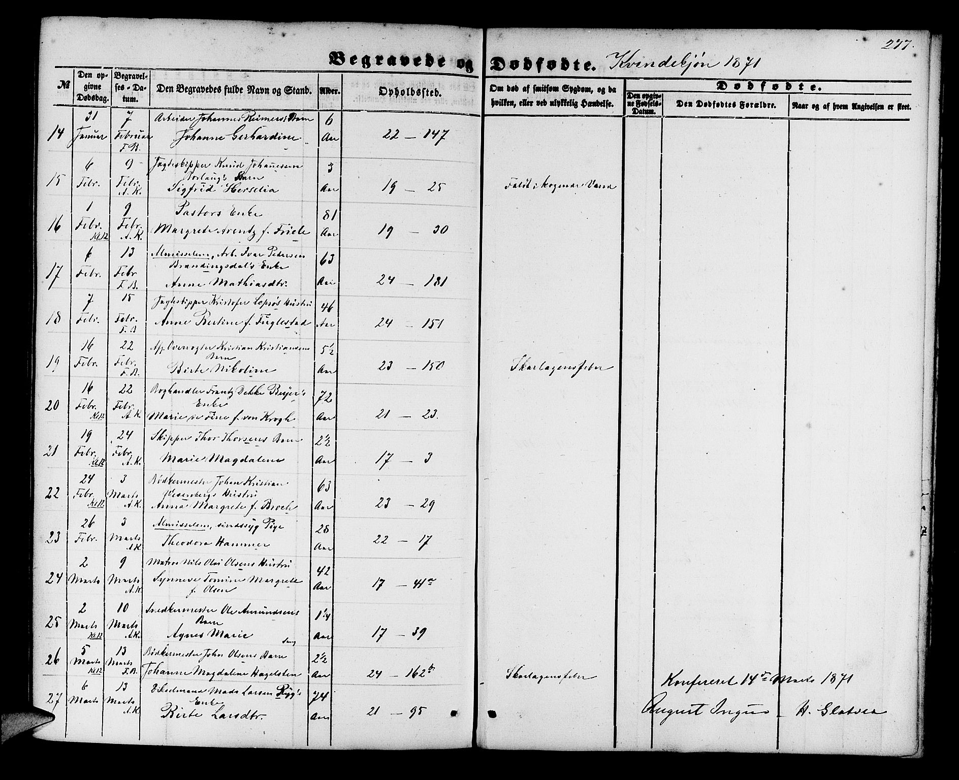 Korskirken sokneprestembete, SAB/A-76101/H/Hab: Klokkerbok nr. E 2, 1851-1871, s. 277