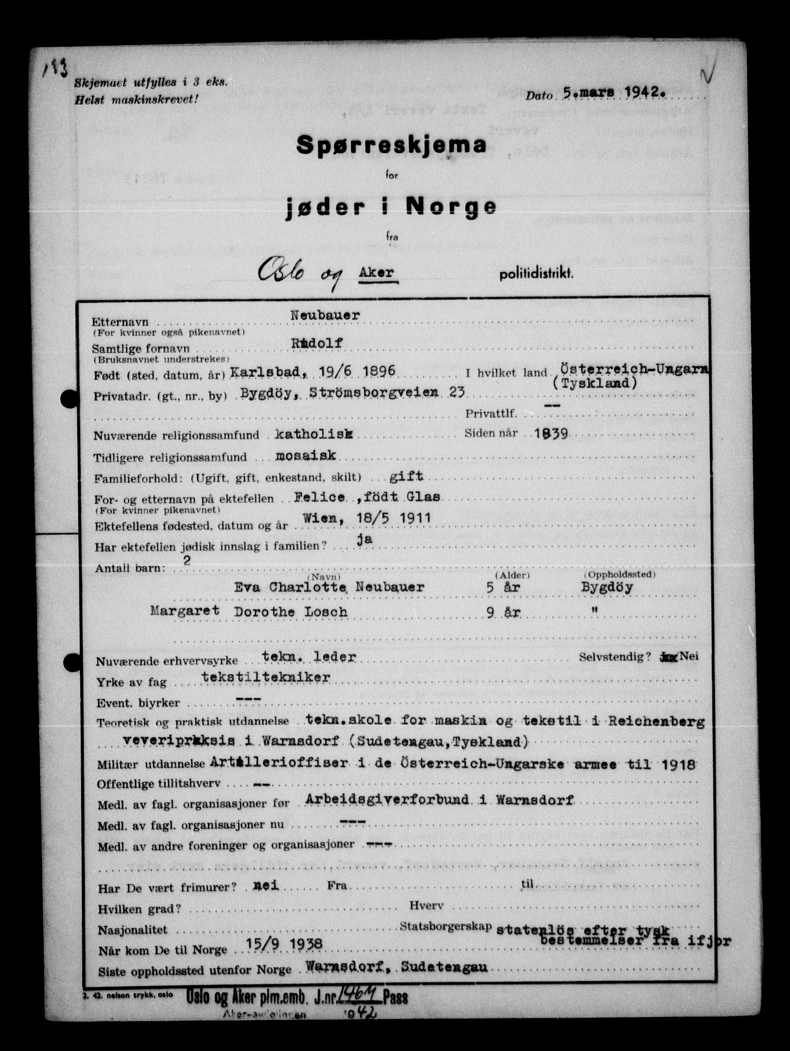 Statspolitiet - Hovedkontoret / Osloavdelingen, AV/RA-S-1329/G/Ga/L0012/0001: Spørreskjema for jøder i Norge / Jøder bosatt i Aker, Levinson - Wozak, 1942, s. 60