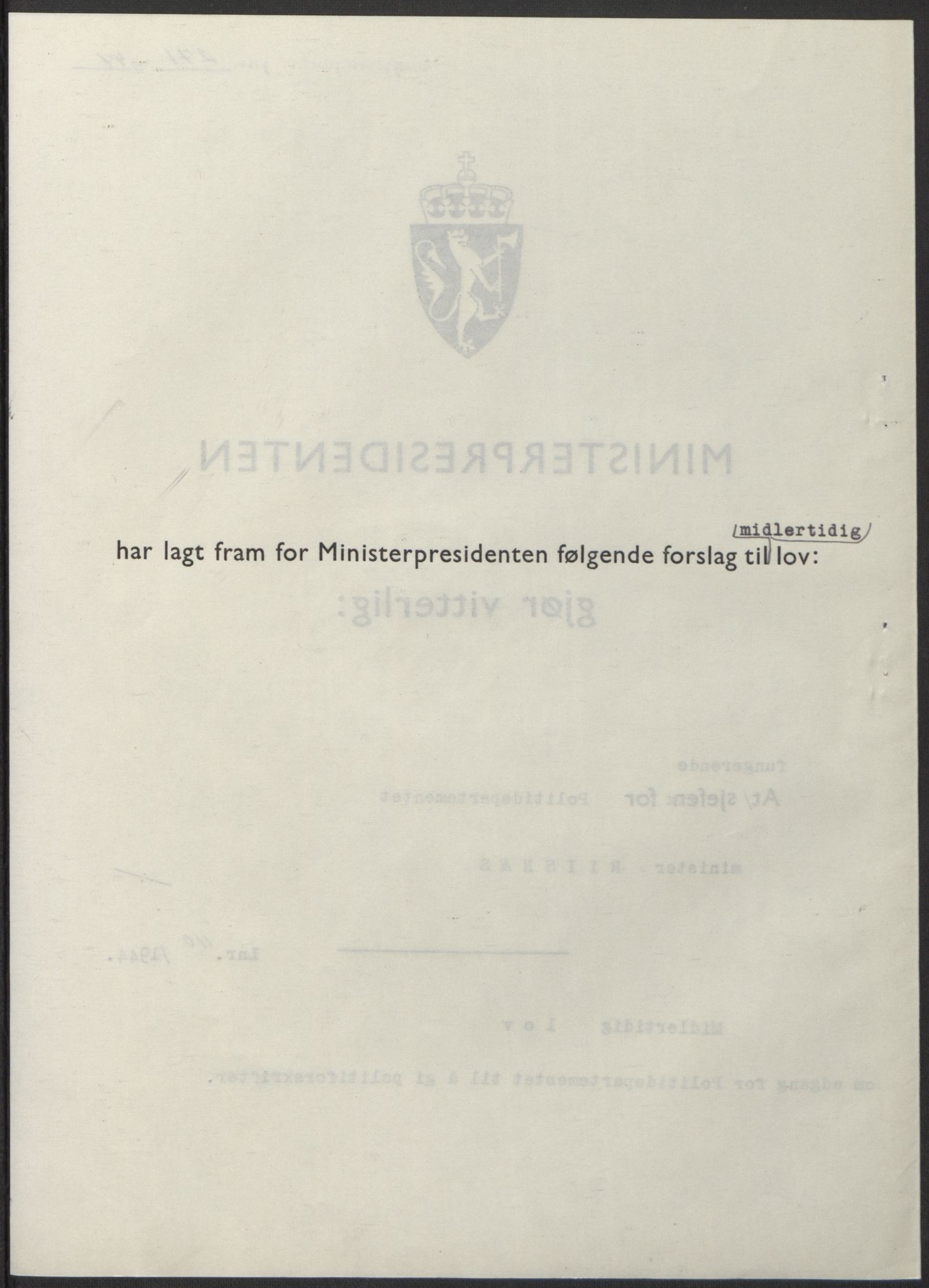 NS-administrasjonen 1940-1945 (Statsrådsekretariatet, de kommisariske statsråder mm), RA/S-4279/D/Db/L0100: Lover, 1944, s. 522
