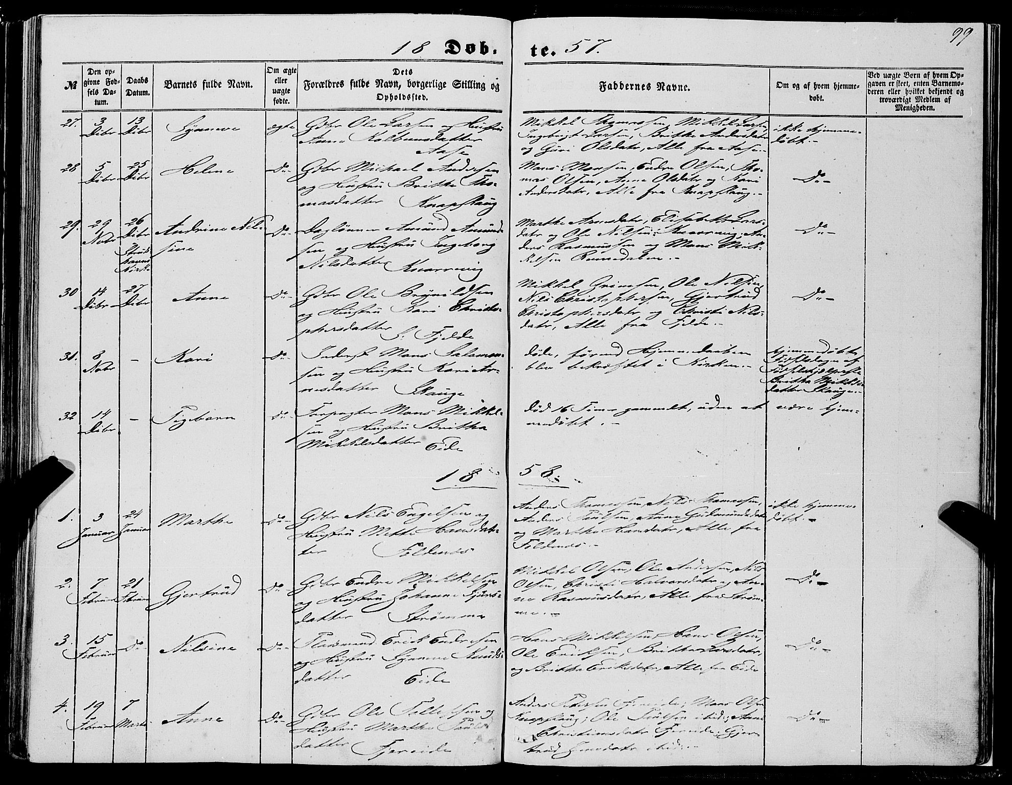 Fjell sokneprestembete, AV/SAB-A-75301/H/Haa: Ministerialbok nr. A 2, 1847-1864, s. 99