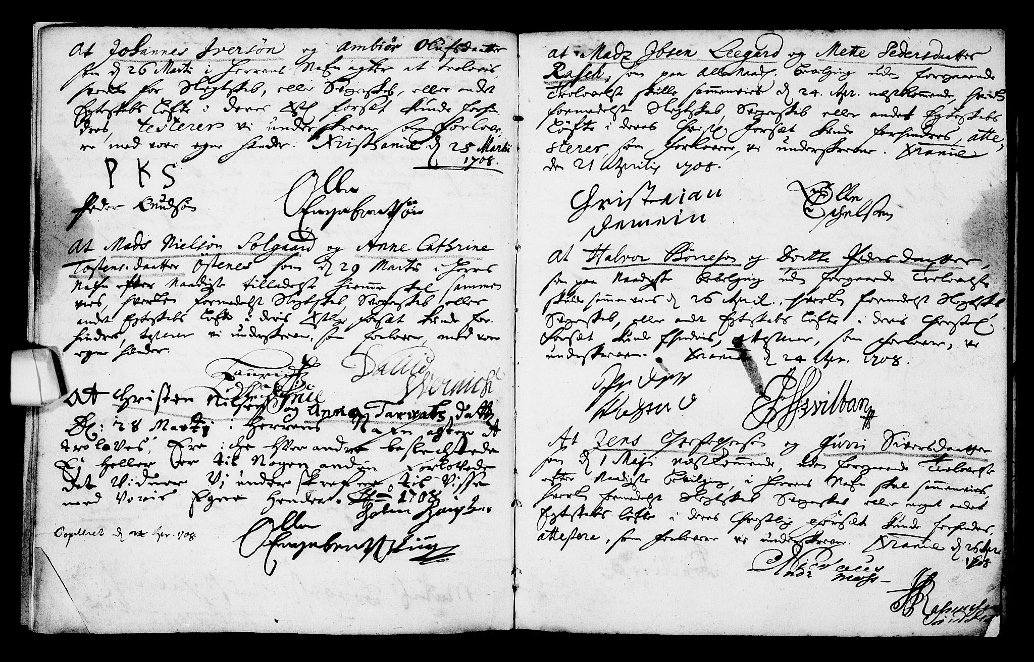 Oslo domkirke Kirkebøker, AV/SAO-A-10752/L/La/L0001: Forlovererklæringer nr. 1, 1707-1716