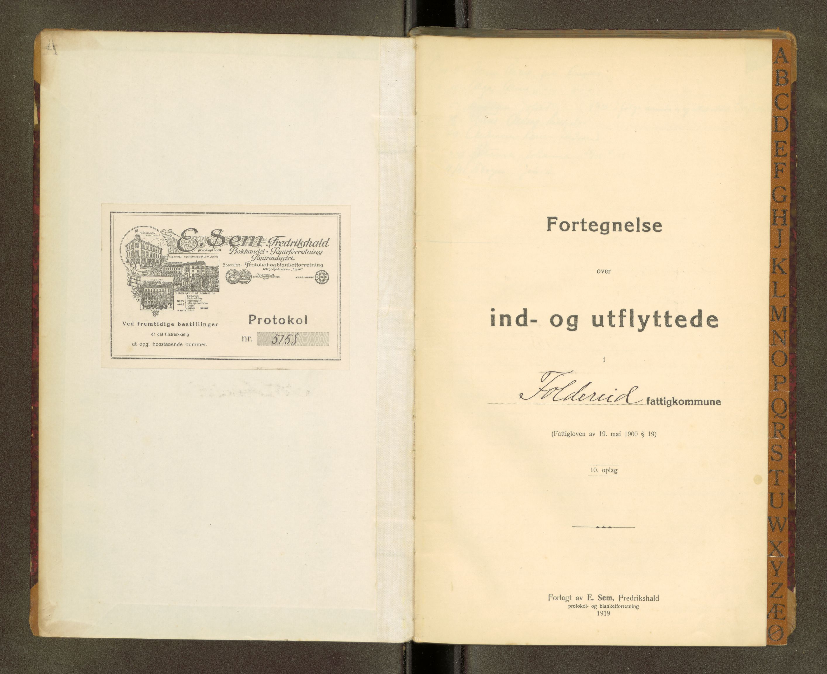 Kolvereid lensmannskontor, AV/SAT-A-1027/1/03/L0007: 3.05.03 Inn- og utflyttede - foldereid, 1923-1942