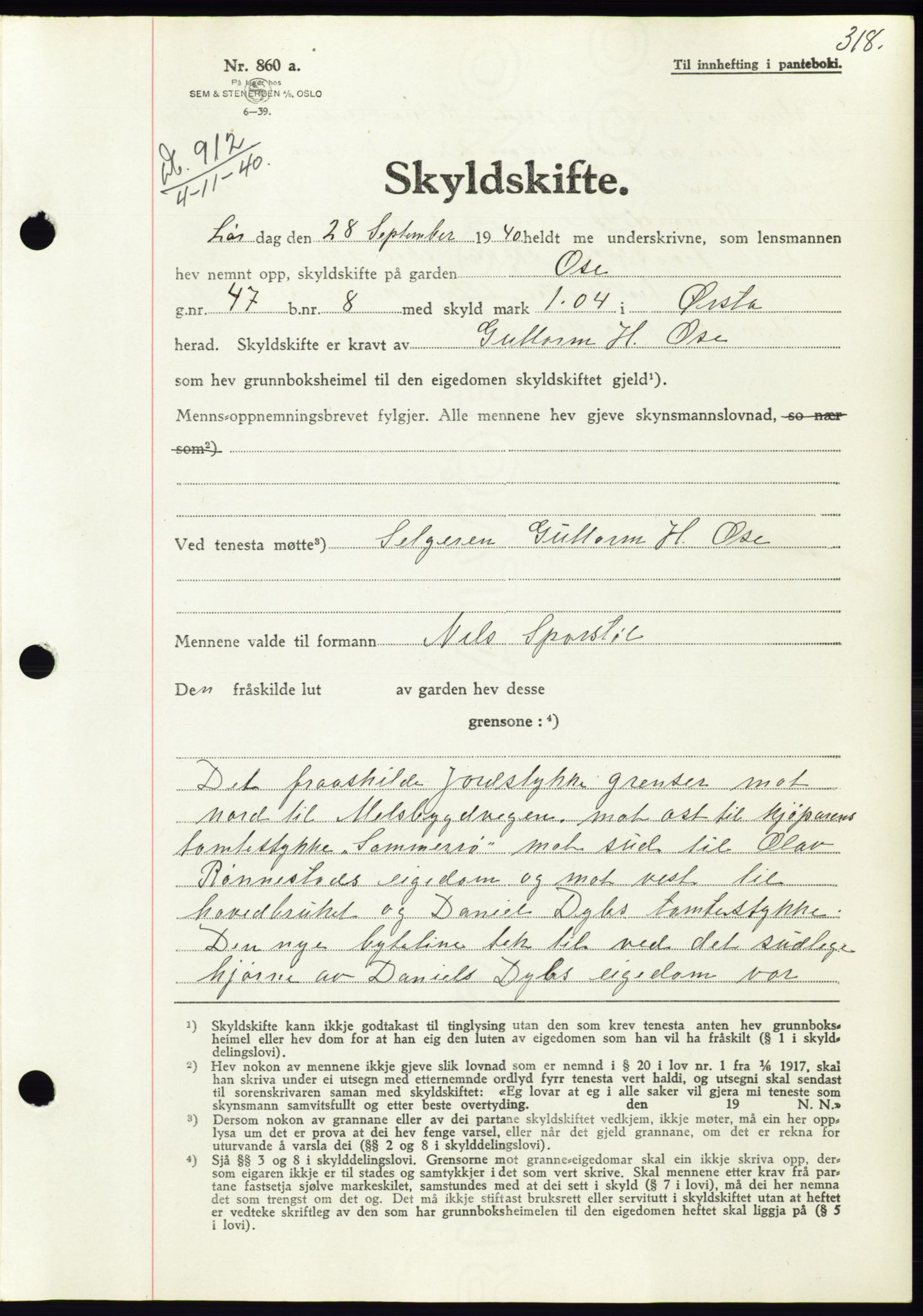 Søre Sunnmøre sorenskriveri, SAT/A-4122/1/2/2C/L0070: Pantebok nr. 64, 1940-1941, Dagboknr: 912/1940