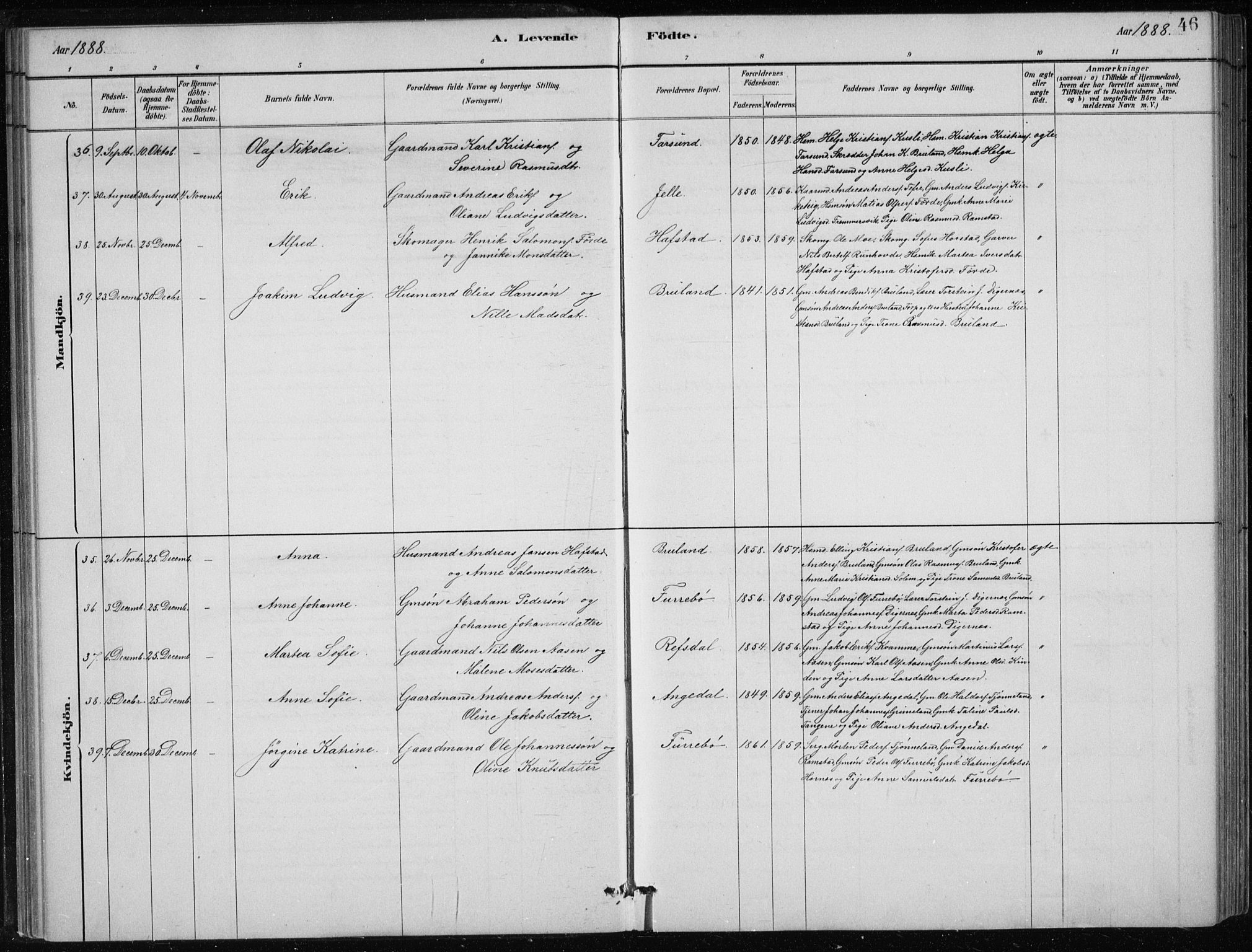 Førde sokneprestembete, AV/SAB-A-79901/H/Hab/Haba/L0002: Klokkerbok nr. A 2, 1881-1898, s. 46