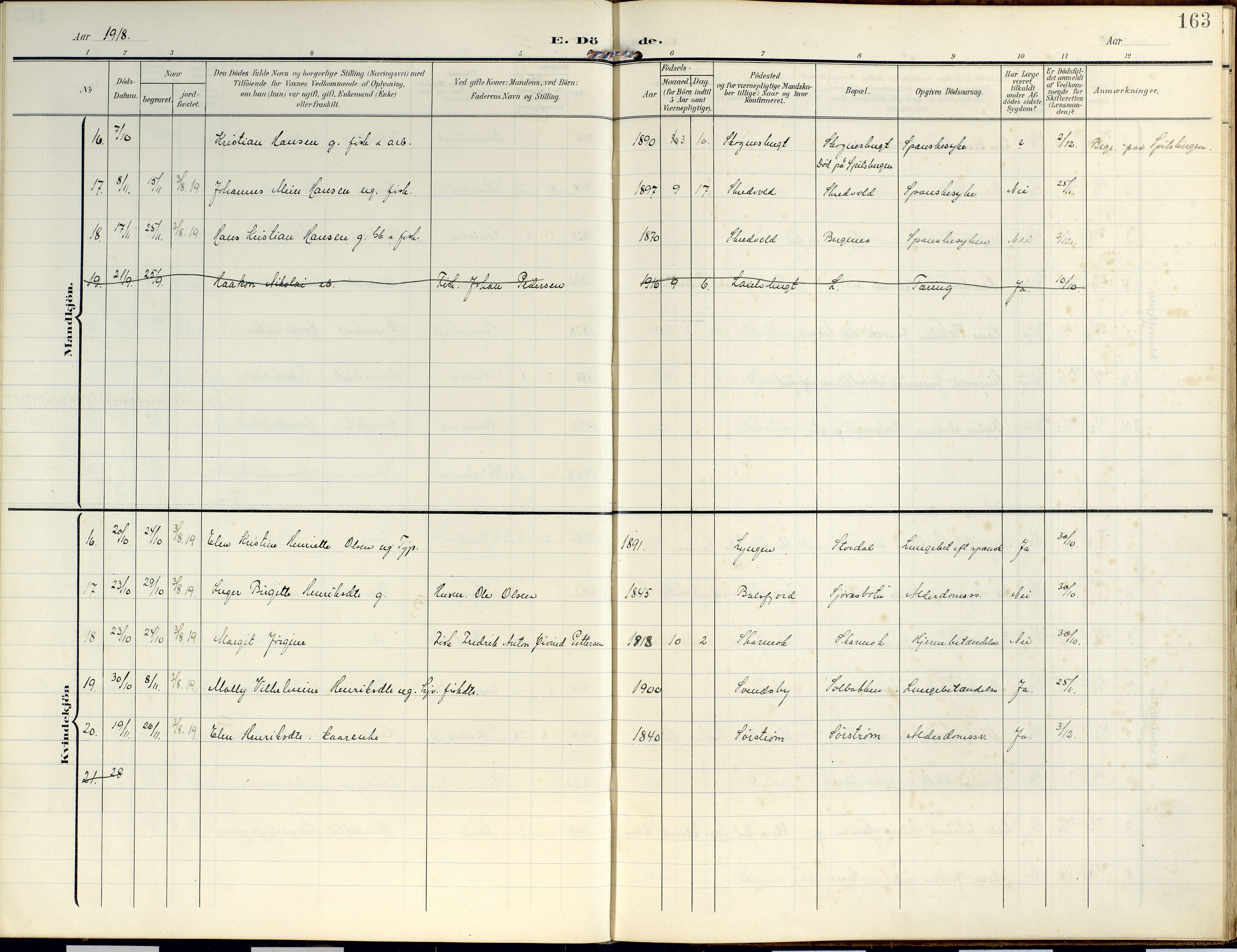 Lyngen sokneprestembete, AV/SATØ-S-1289/H/He/Hea/L0014kirke: Ministerialbok nr. 14, 1905-1920, s. 163