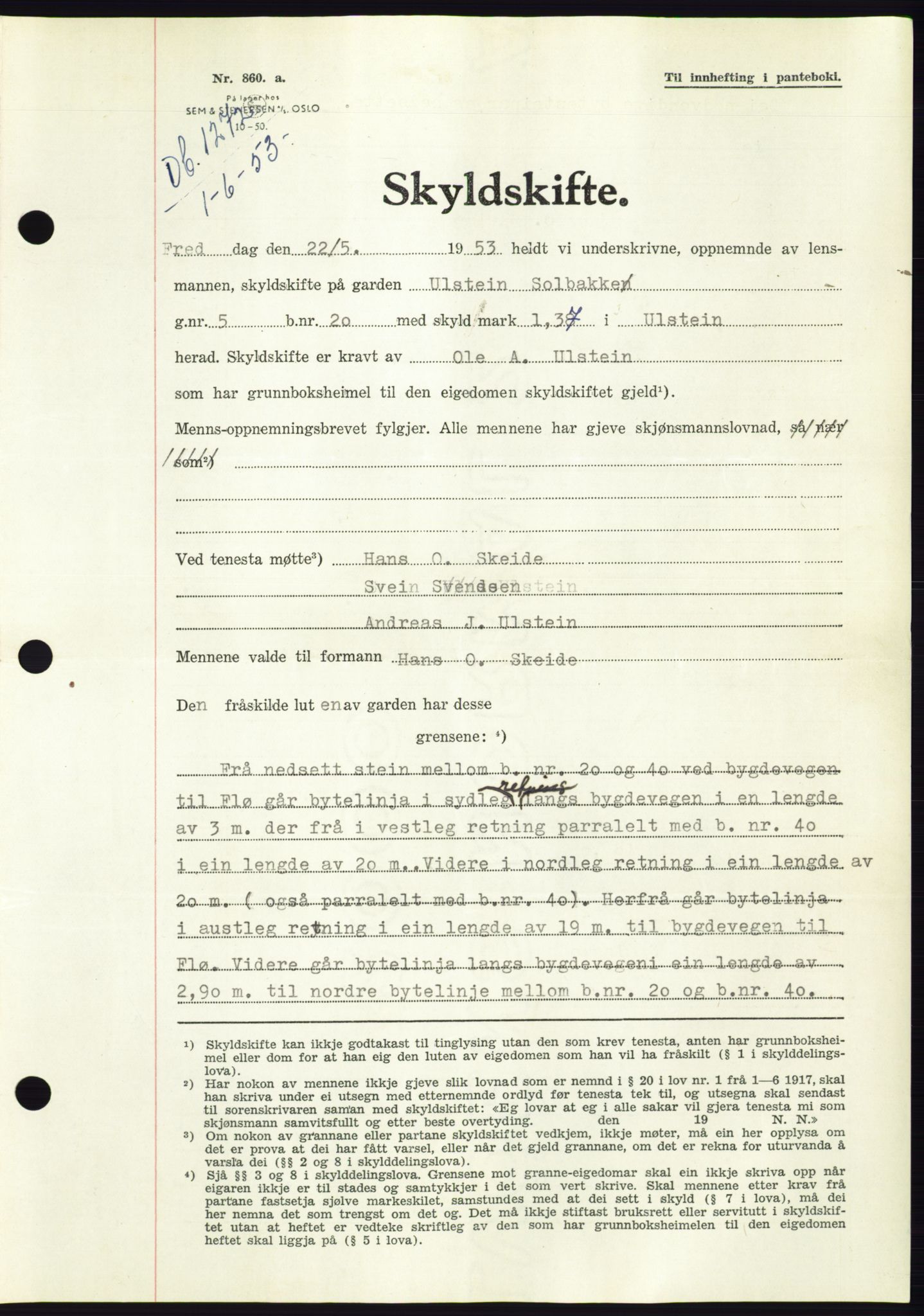 Søre Sunnmøre sorenskriveri, AV/SAT-A-4122/1/2/2C/L0095: Pantebok nr. 21A, 1953-1953, Dagboknr: 1272/1953