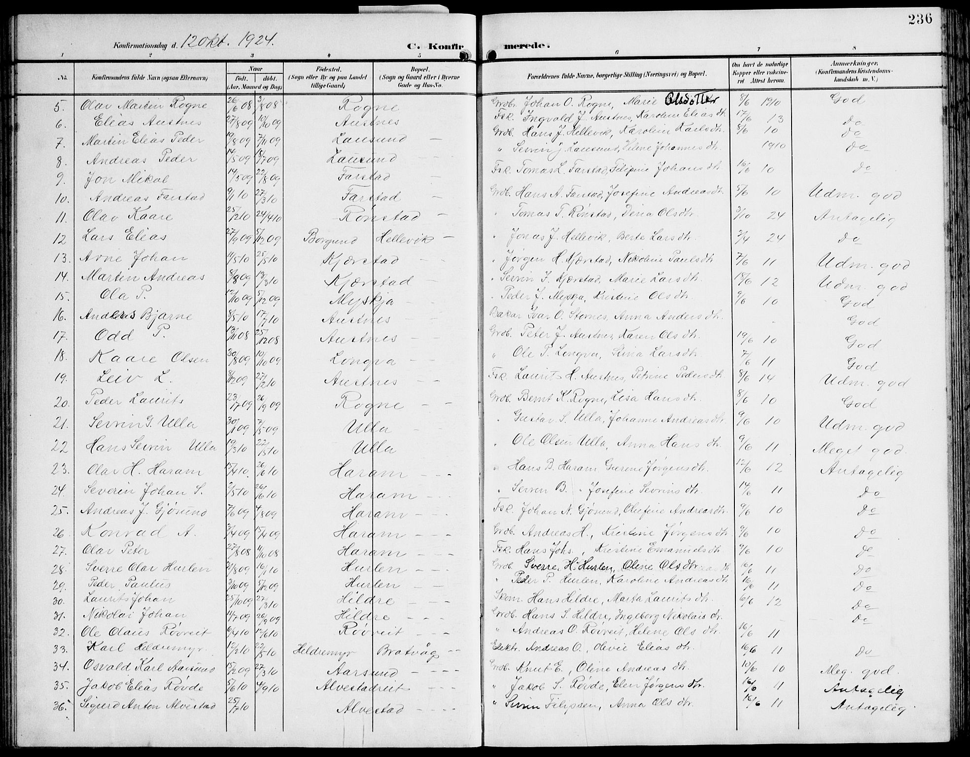 Ministerialprotokoller, klokkerbøker og fødselsregistre - Møre og Romsdal, AV/SAT-A-1454/536/L0511: Klokkerbok nr. 536C06, 1899-1944, s. 236