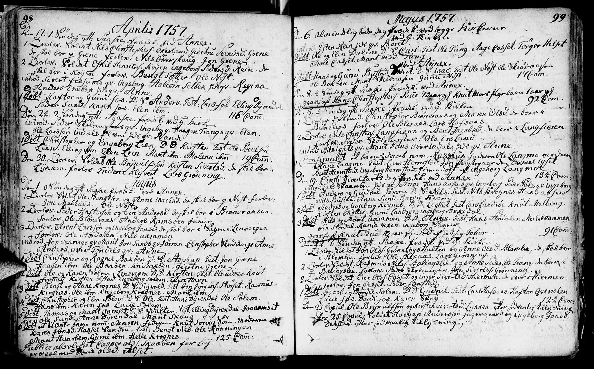 Ministerialprotokoller, klokkerbøker og fødselsregistre - Sør-Trøndelag, SAT/A-1456/646/L0605: Ministerialbok nr. 646A03, 1751-1790, s. 98-99