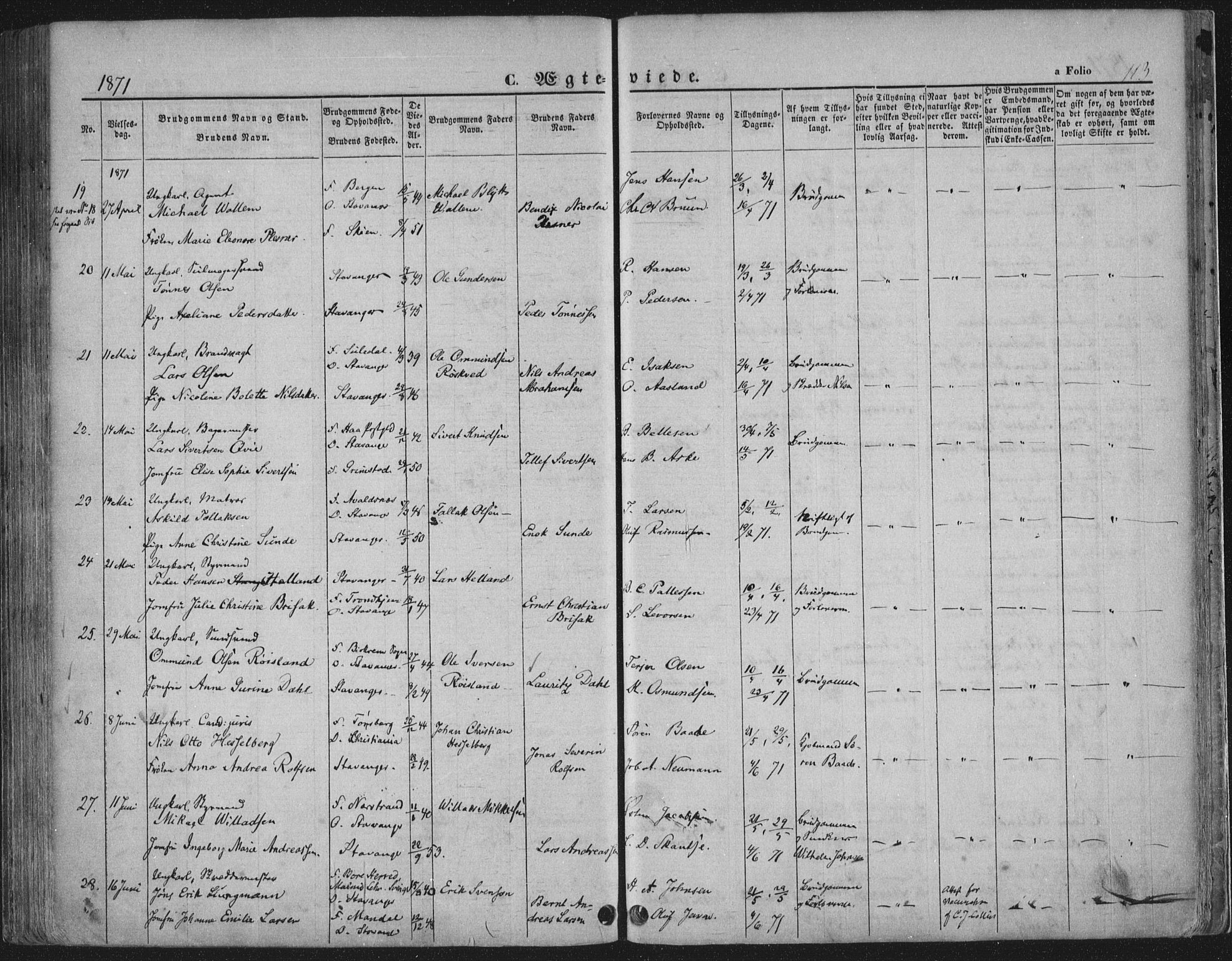 Domkirken sokneprestkontor, AV/SAST-A-101812/001/30/30BA/L0019: Ministerialbok nr. A 18, 1857-1877, s. 113