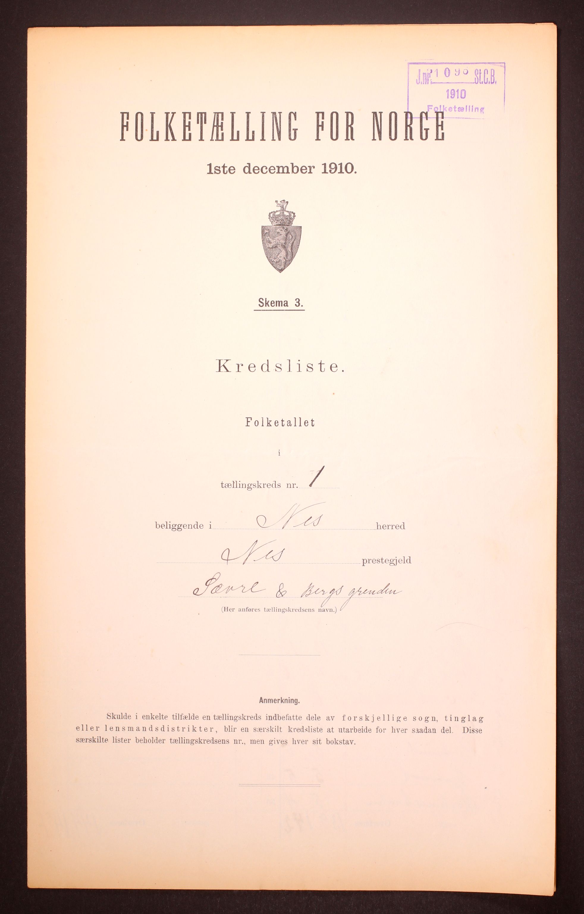 RA, Folketelling 1910 for 0616 Nes herred, 1910, s. 4