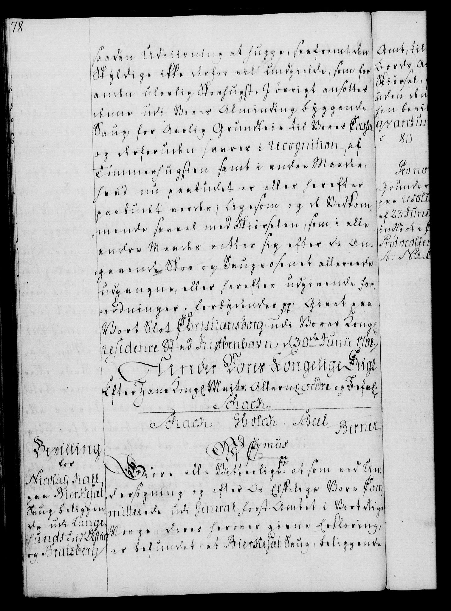 Rentekammeret, Kammerkanselliet, RA/EA-3111/G/Gg/Gga/L0008: Norsk ekspedisjonsprotokoll med register (merket RK 53.8), 1768-1771, s. 78