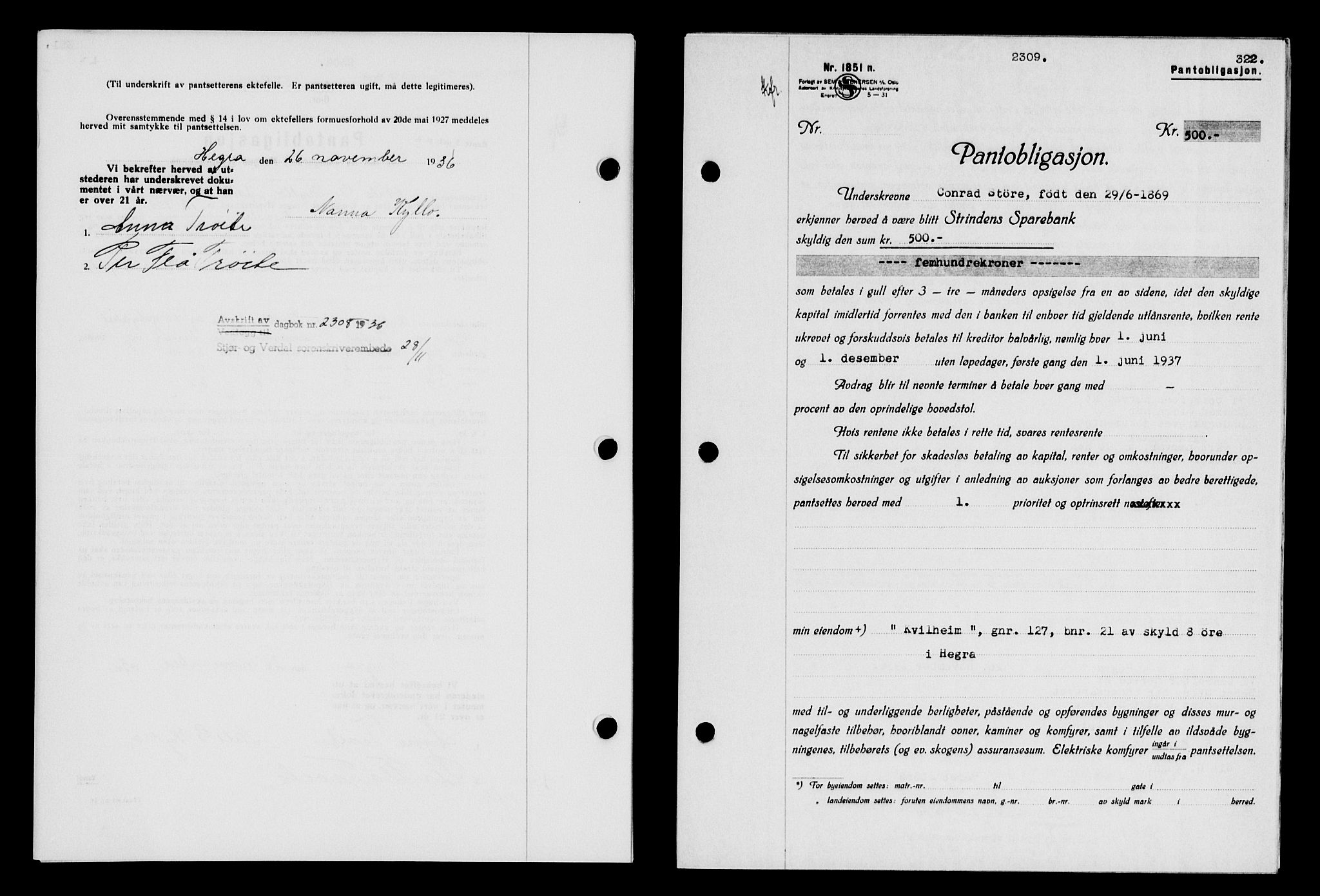 Stjør- og Verdal sorenskriveri, SAT/A-4167/1/2/2C/L0078: Pantebok nr. 46, 1936-1937, Dagboknr: 2309/1936