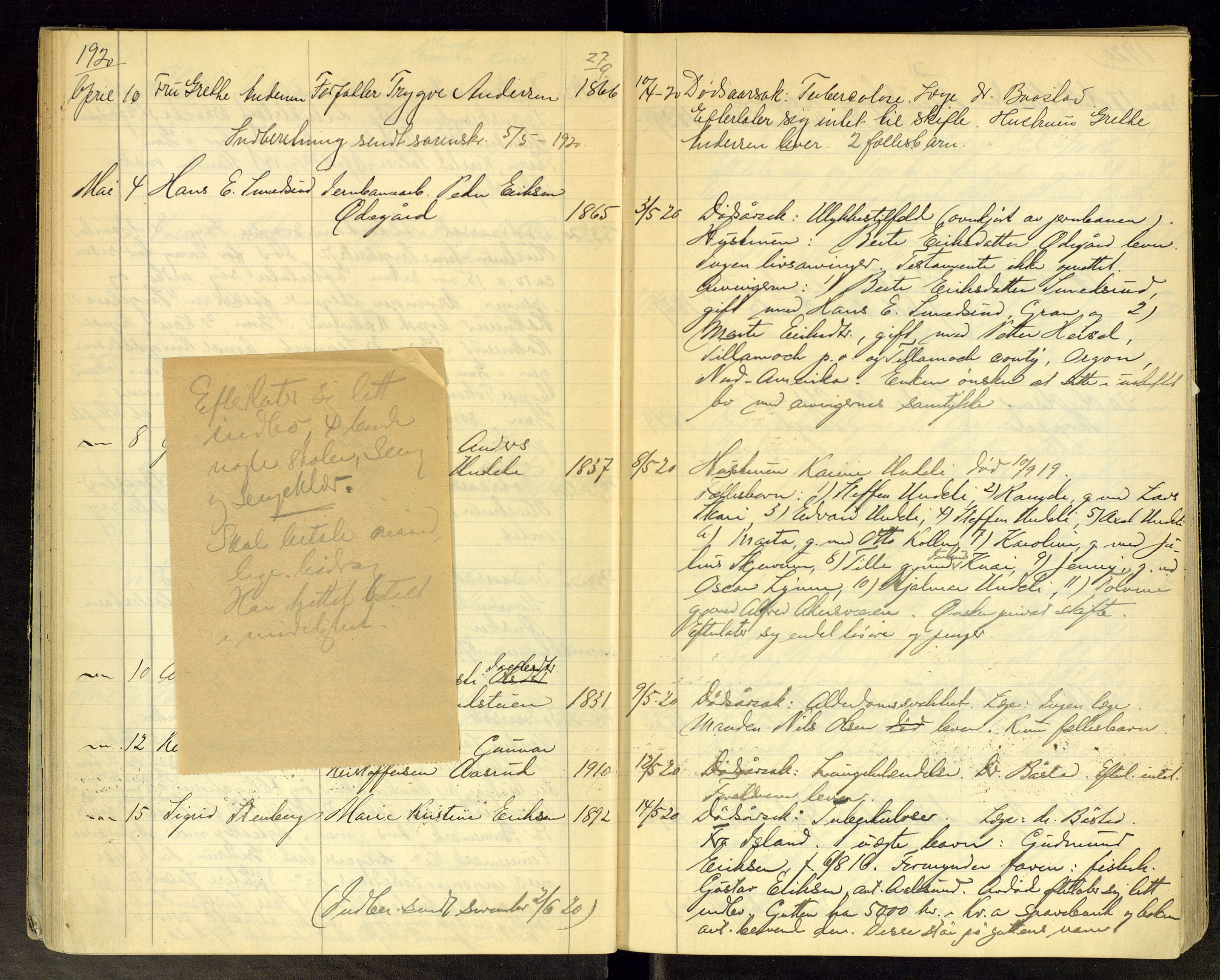 Gran lensmannskontor, AV/SAH-LOG-010/H/Ha/L0003: Dødsfallsprotokoll, 1917-1930