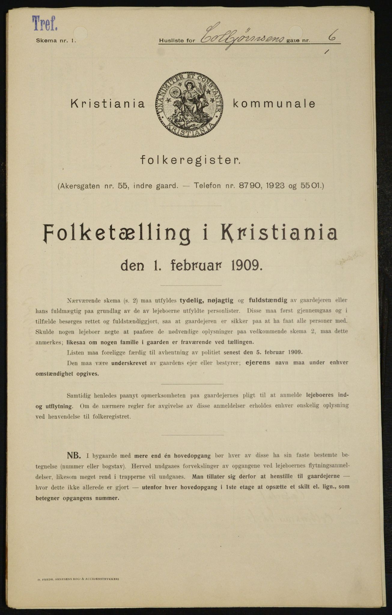 OBA, Kommunal folketelling 1.2.1909 for Kristiania kjøpstad, 1909, s. 11686