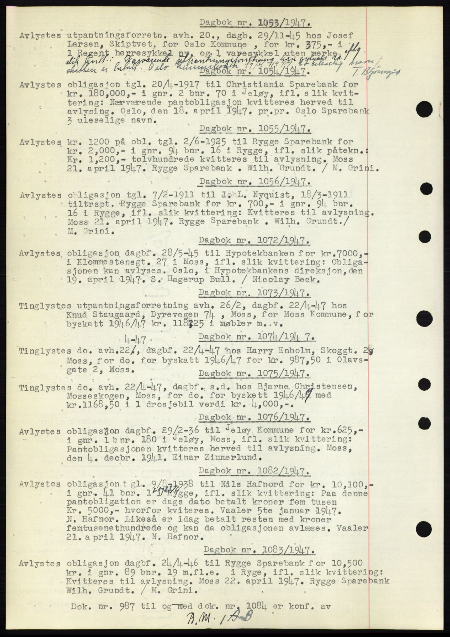 Moss sorenskriveri, SAO/A-10168: Pantebok nr. C10, 1938-1950, Dagboknr: 1053/1947