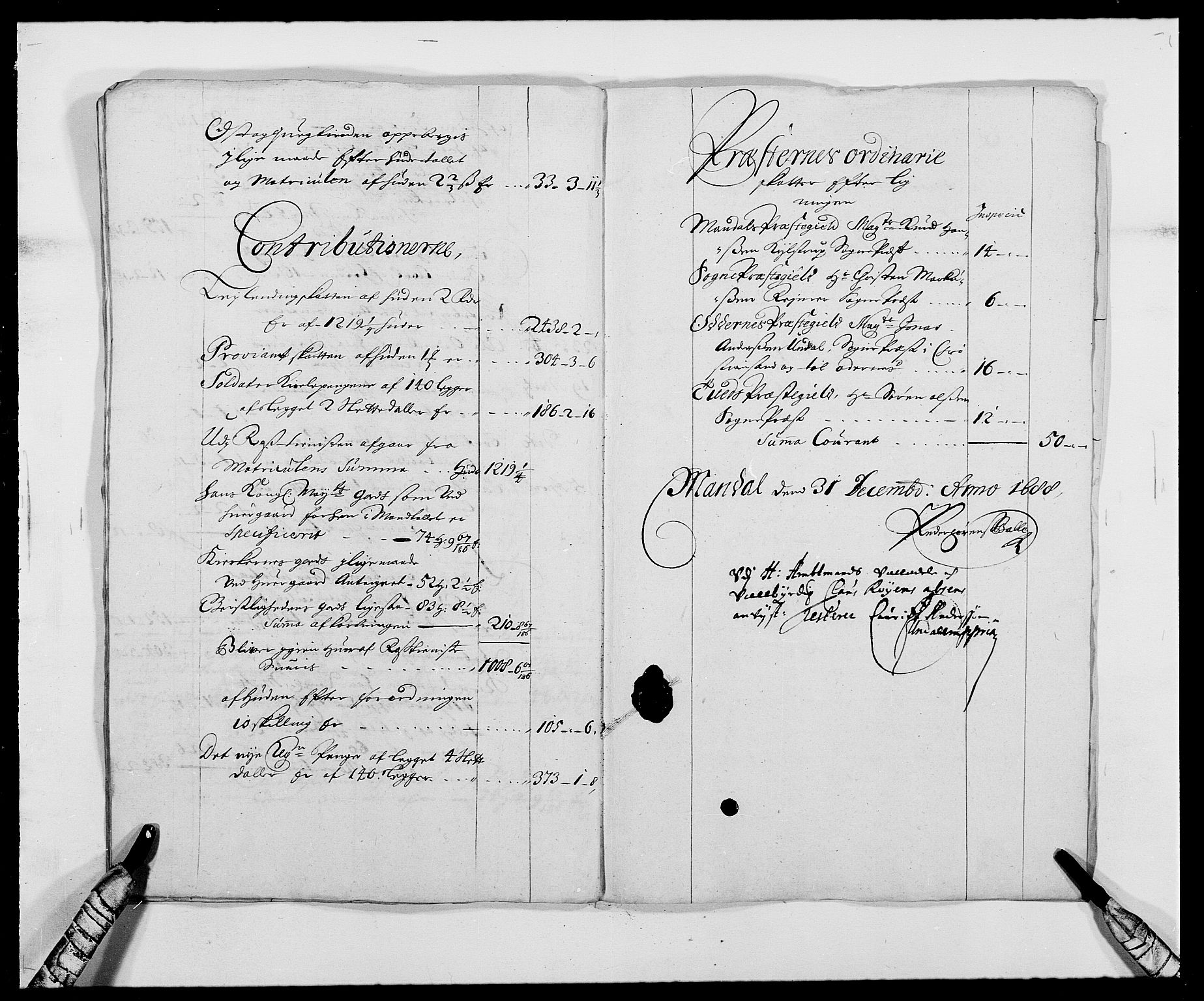 Rentekammeret inntil 1814, Reviderte regnskaper, Fogderegnskap, AV/RA-EA-4092/R42/L2543: Mandal fogderi, 1688-1691, s. 34
