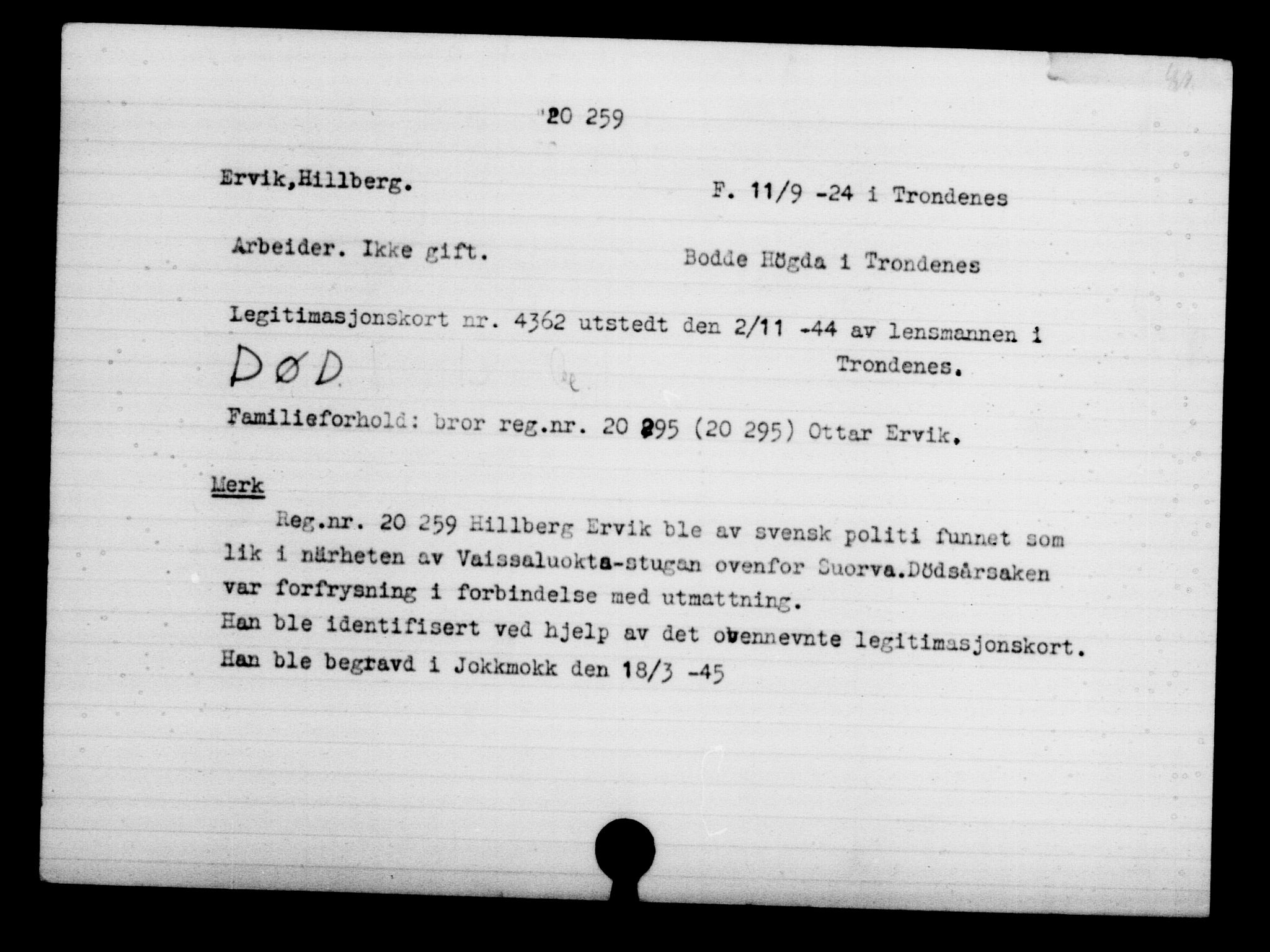 Utenriksstasjonene, Legasjonen i Stockholm, Flyktningkontoret, AV/RA-S-6753/V/Va/L0009: Kjesäterkartoteket, flyktninger med registreringsnr. 18502-22048, 1940-1945, s. 1925