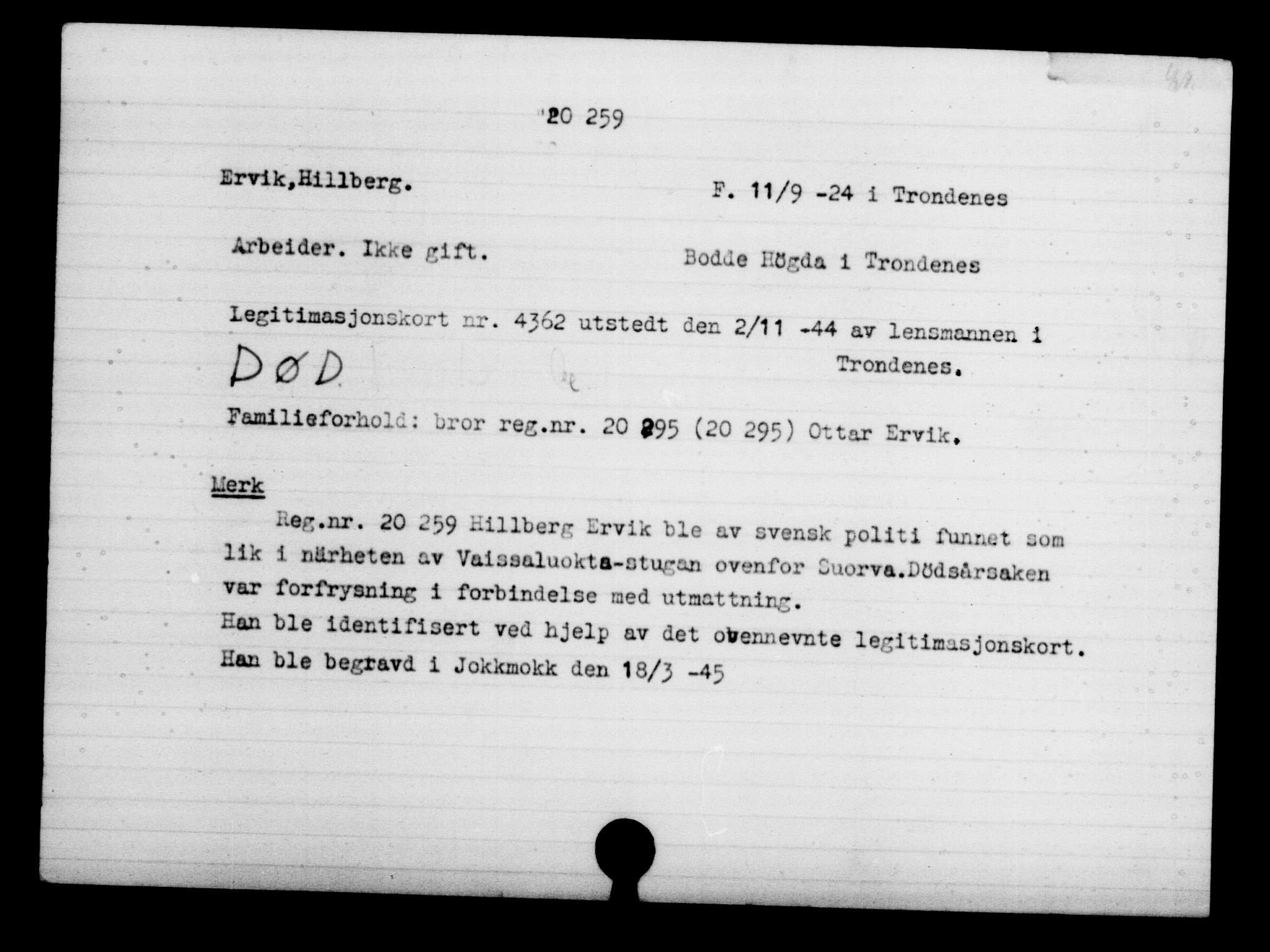 Den Kgl. Norske Legasjons Flyktningskontor, RA/S-6753/V/Va/L0009: Kjesäterkartoteket.  Flyktningenr. 18502-22048, 1940-1945, s. 1925